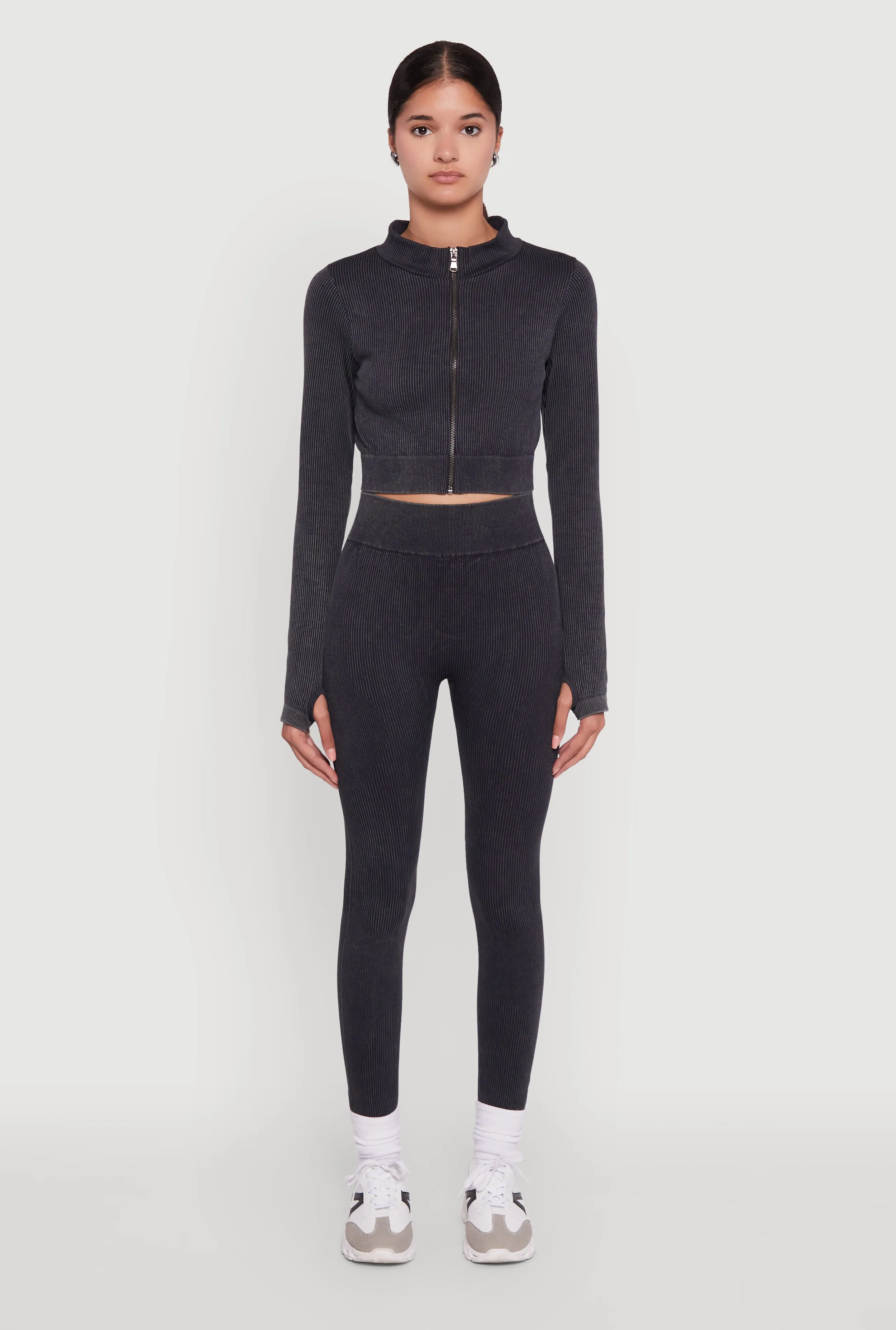 Seamless Ribbed Zip Front Cropped Track Jacket sold by Rainbow product image thumbnail 3