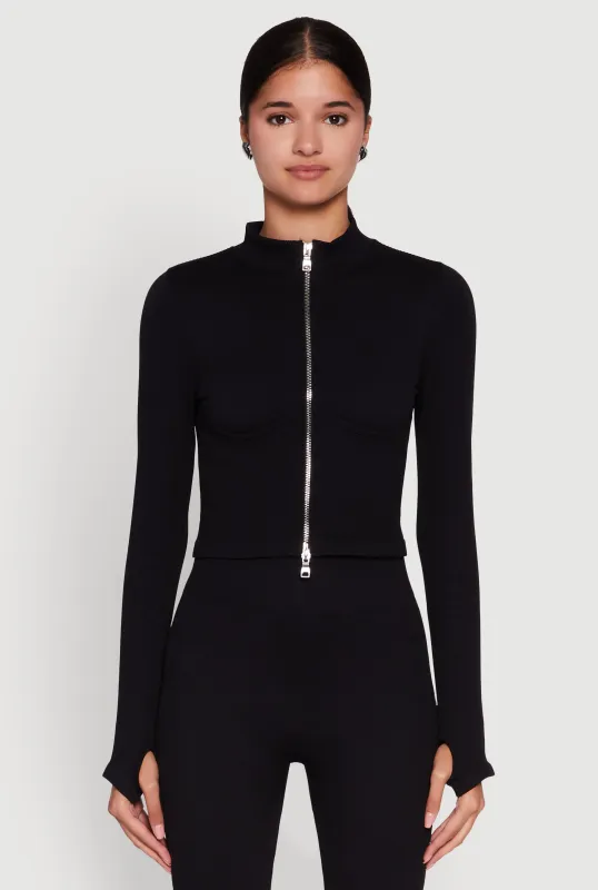 Seamless Ribbed Knit Bustier Detail Cropped Track Jacket sold by Rainbow