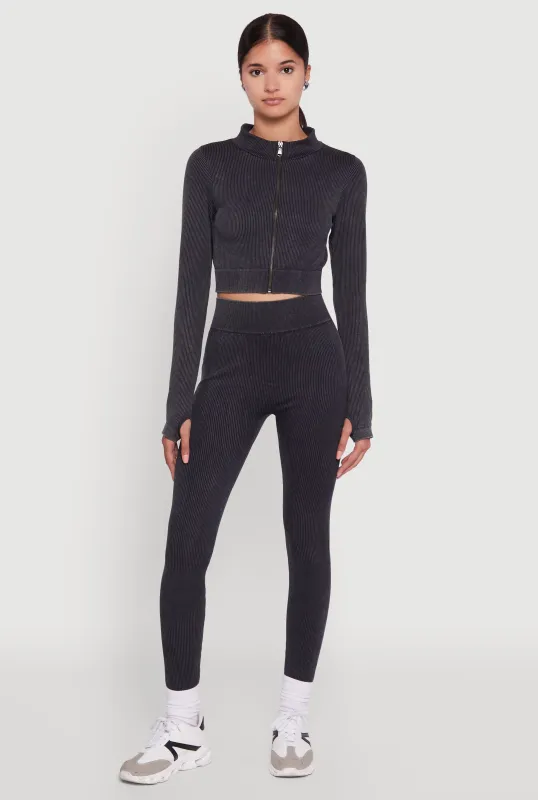 High Waisted Ribbed Knit Seamless Leggings sold by Rainbow