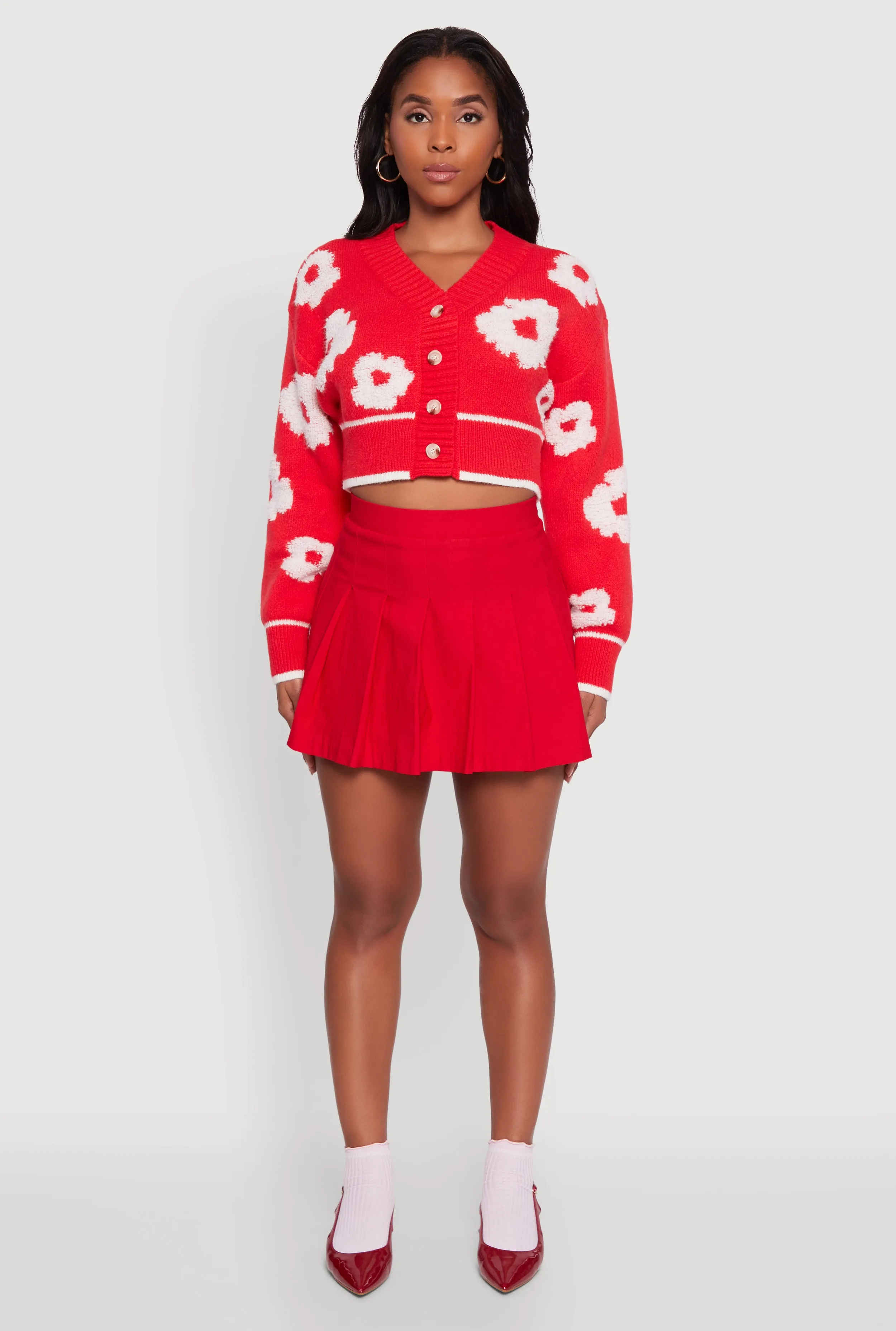 Chenille Floral Brushed Knit Cropped Cardigan sold by Rainbow product image thumbnail 3