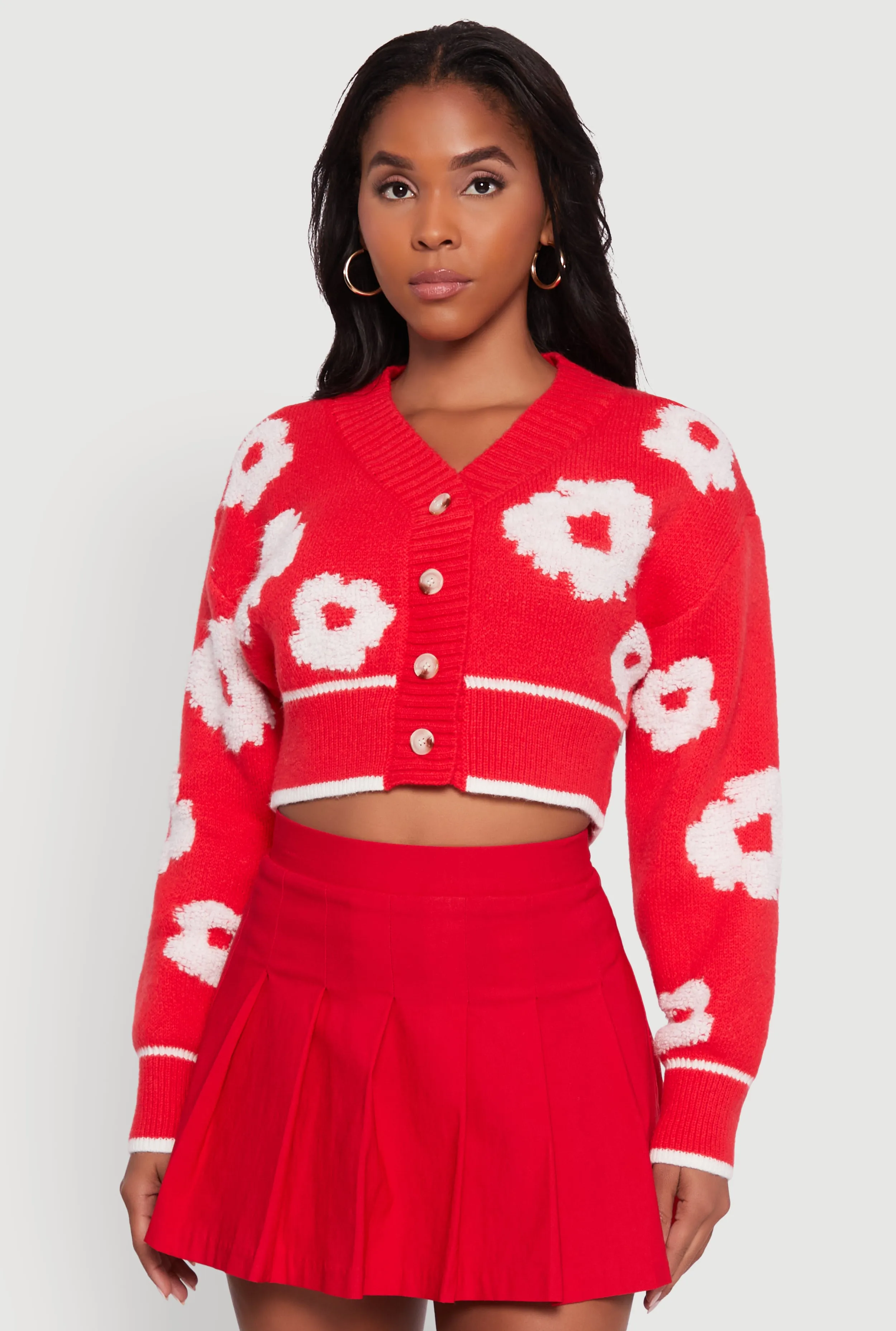 Chenille Floral Brushed Knit Cropped Cardigan sold by Rainbow product image thumbnail 2