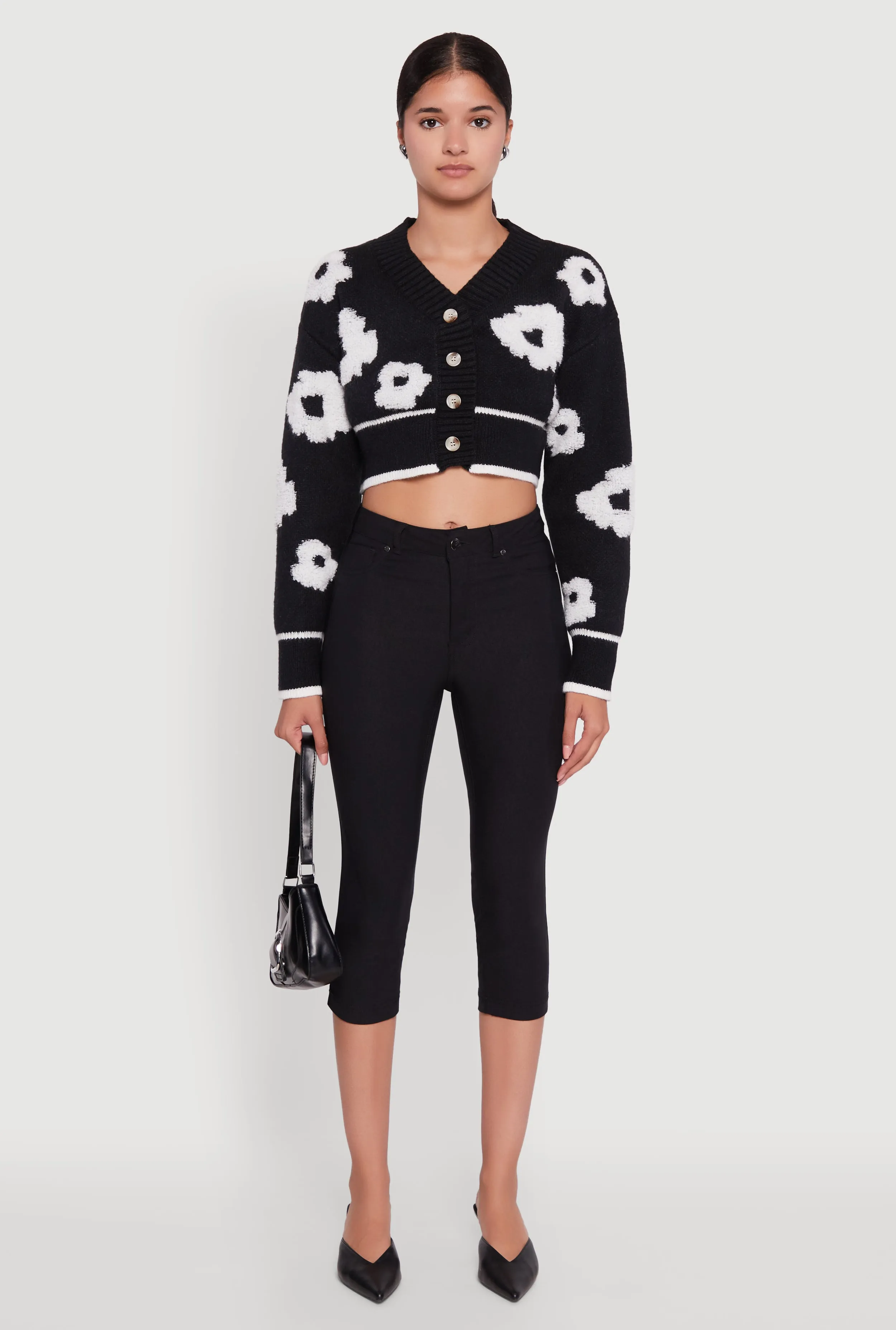 Chenille Floral Brushed Knit Cropped Cardigan sold by Rainbow product image thumbnail 3