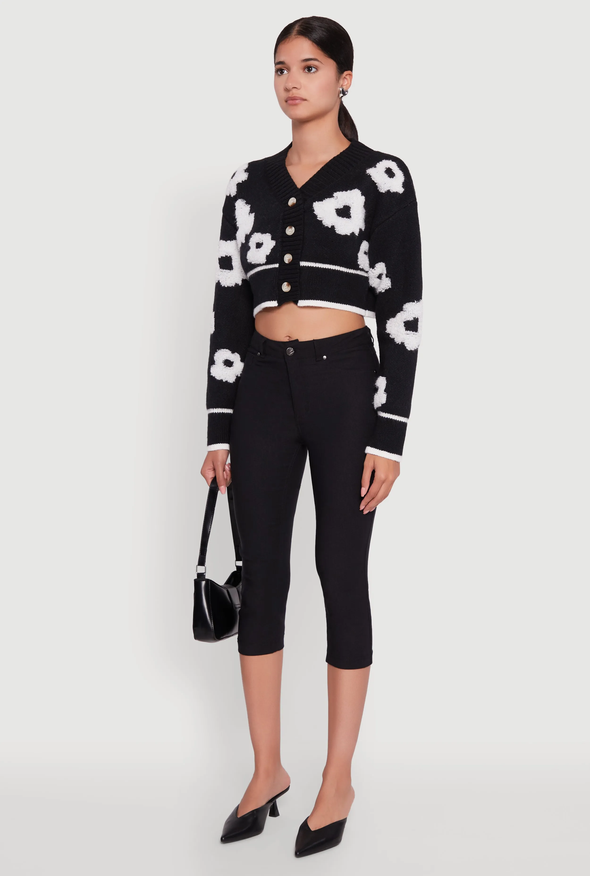 Chenille Floral Brushed Knit Cropped Cardigan sold by Rainbow product image thumbnail 5