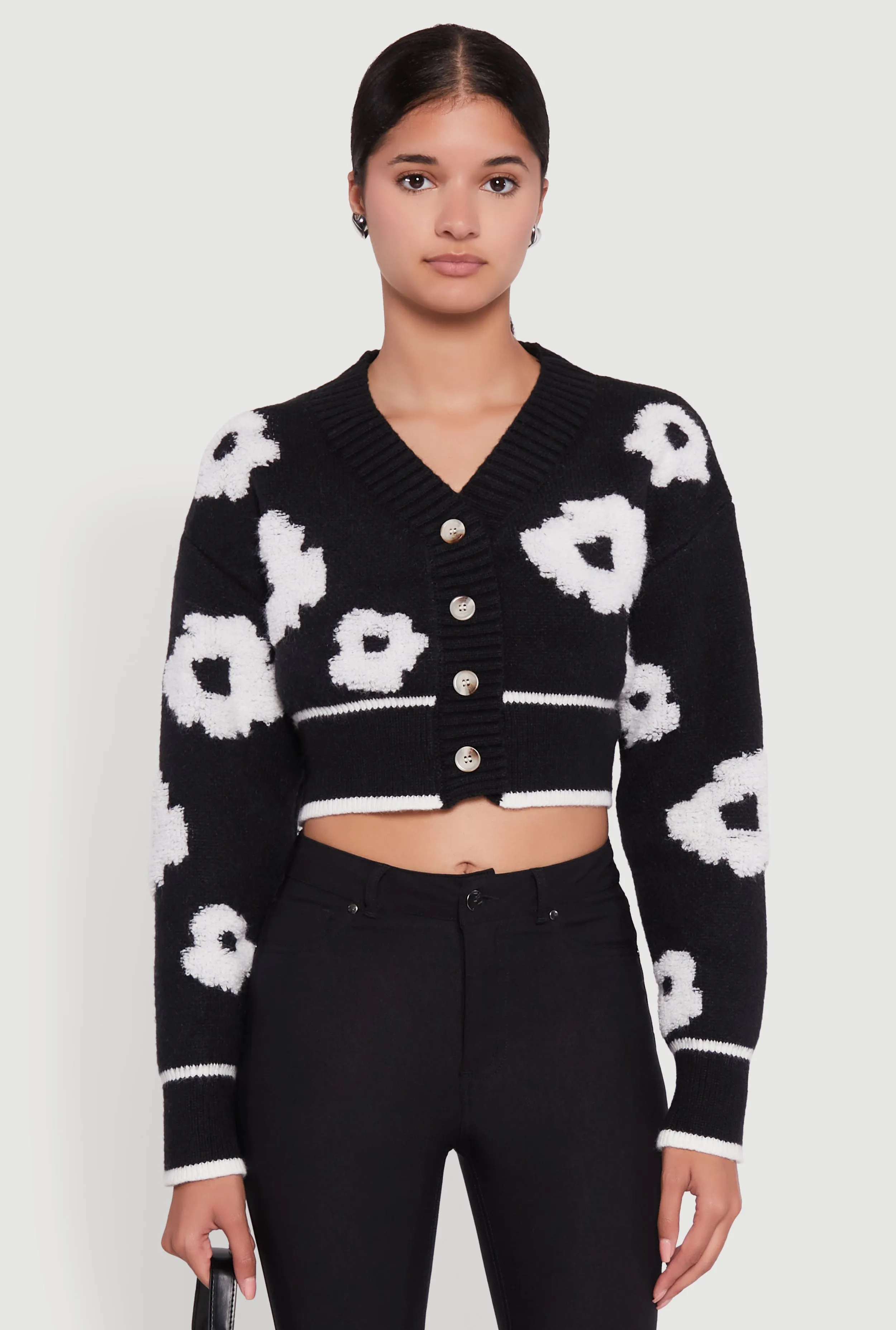 Chenille Floral Brushed Knit Cropped Cardigan sold by Rainbow product image thumbnail 2