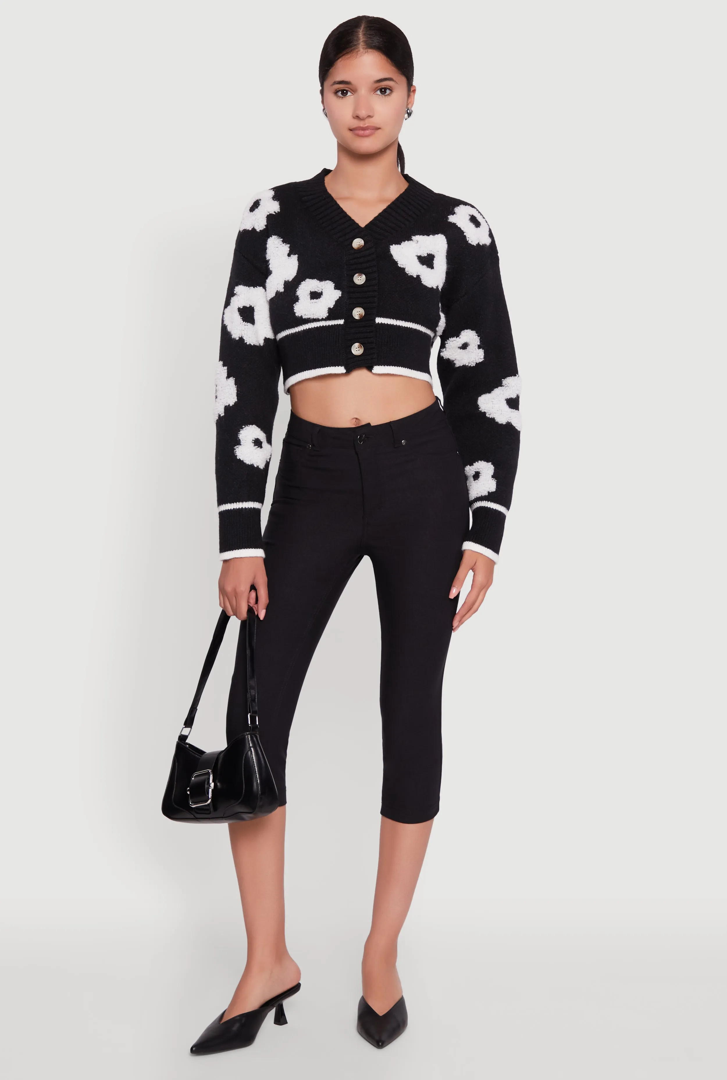 Chenille Floral Brushed Knit Cropped Cardigan sold by Rainbow