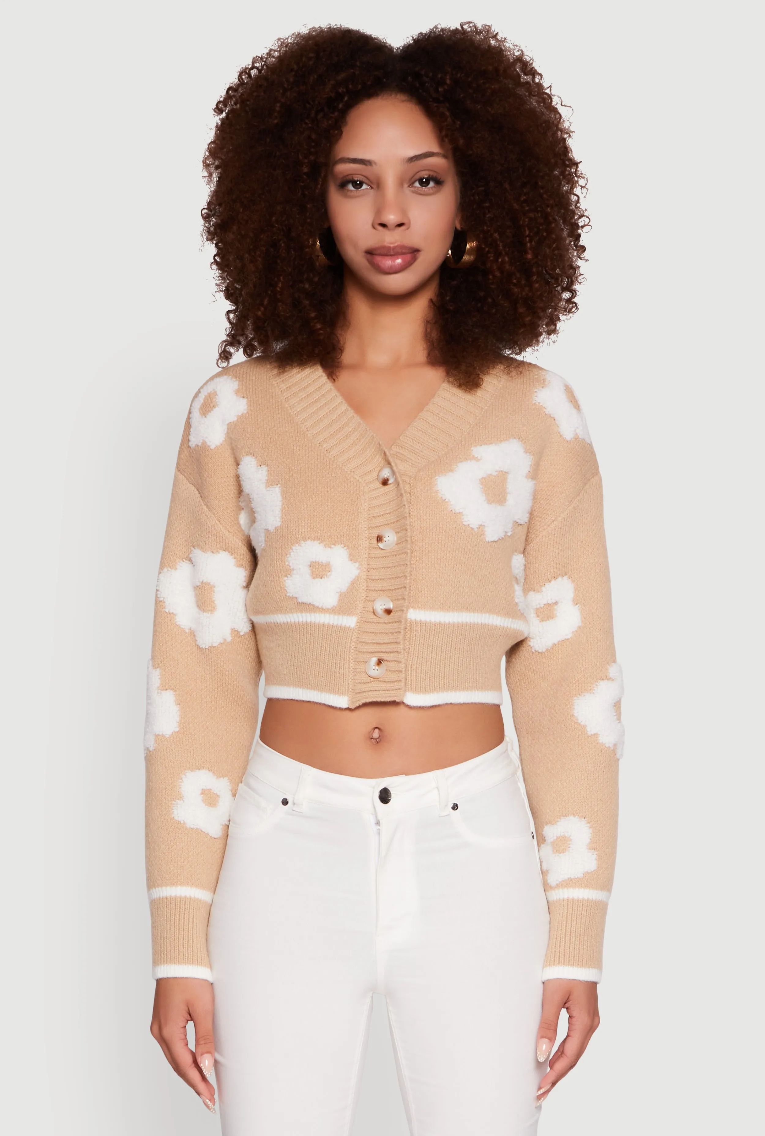 Chenille Floral Brushed Knit Cropped Cardigan sold by Rainbow product image thumbnail 2