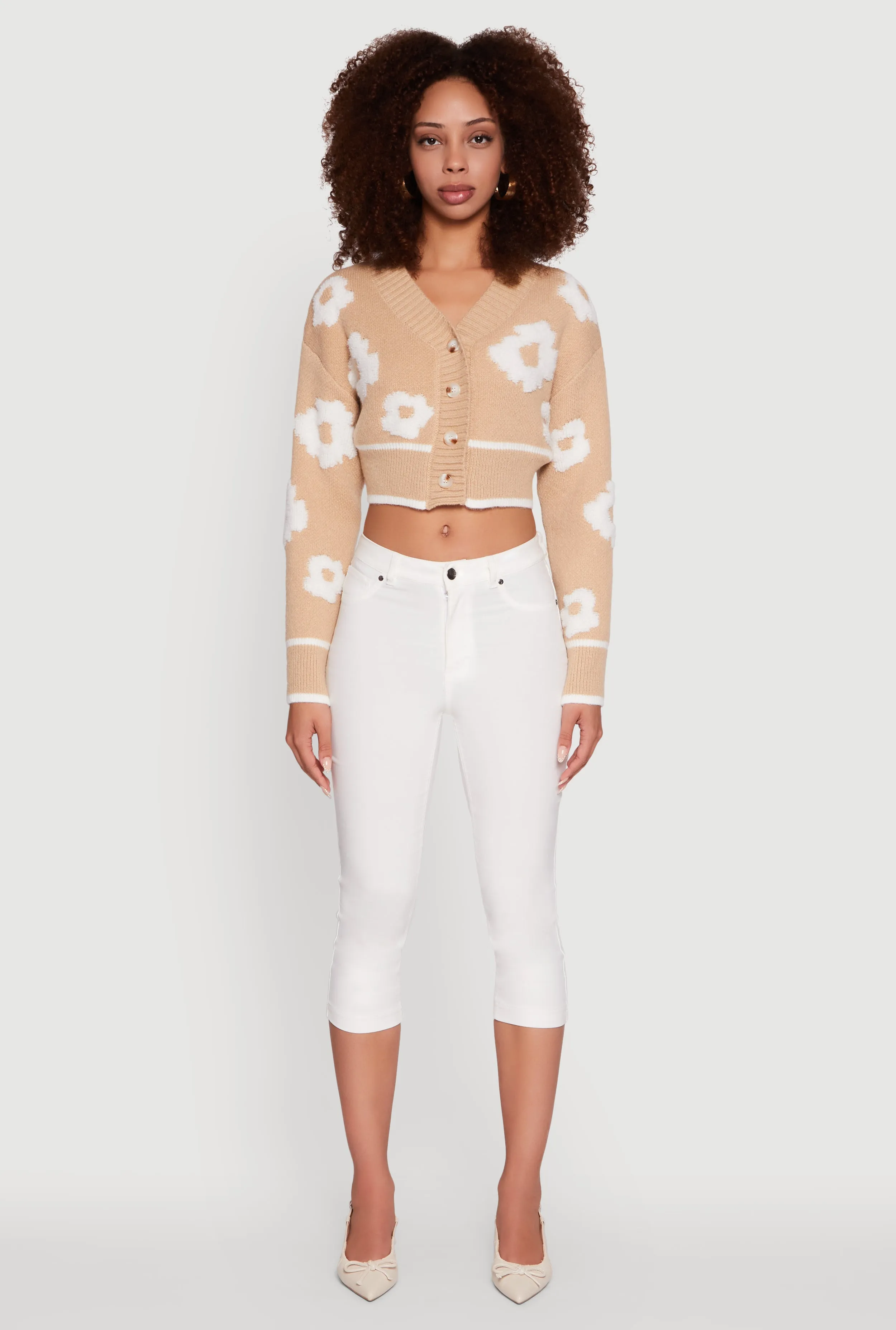 Chenille Floral Brushed Knit Cropped Cardigan sold by Rainbow product image thumbnail 3