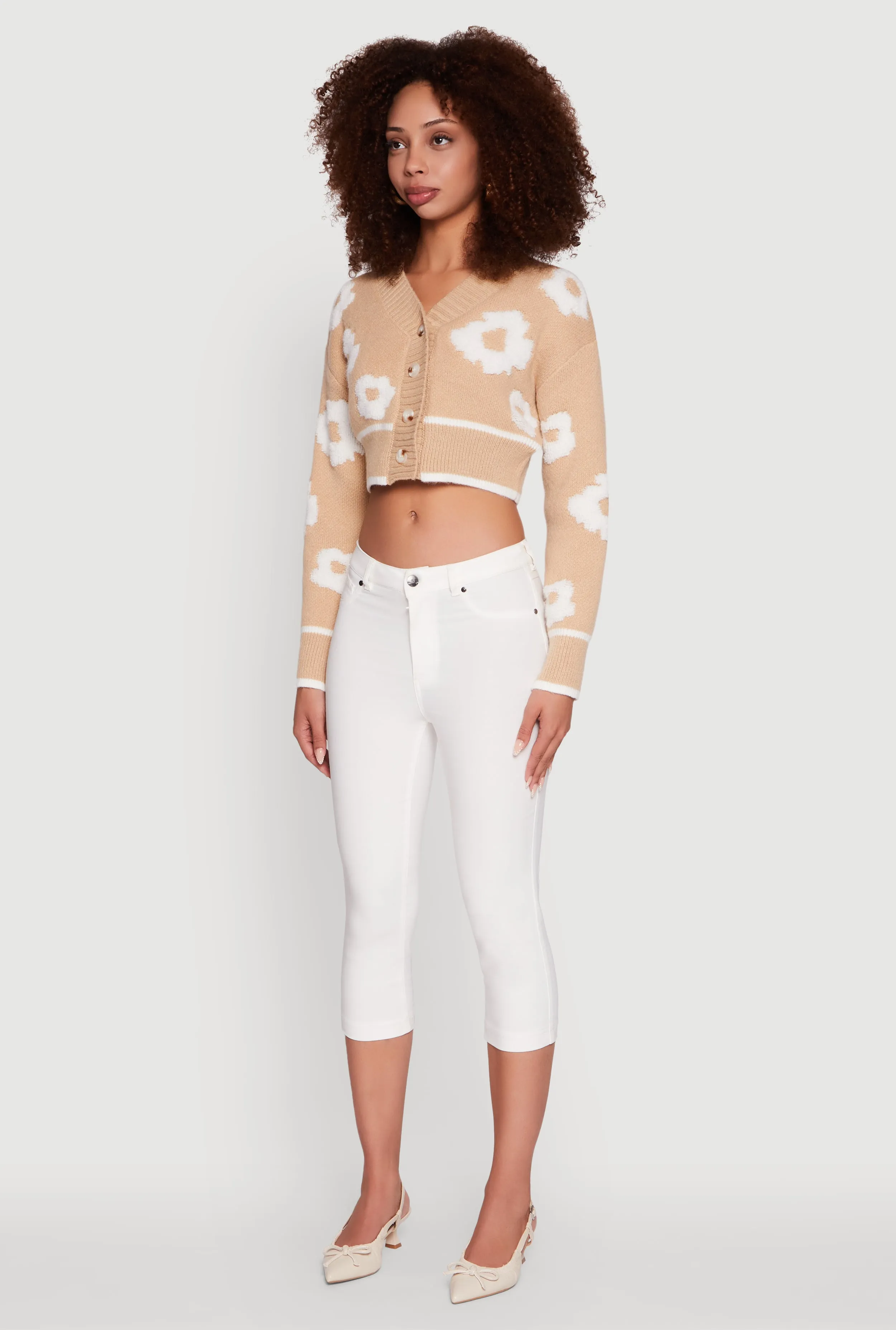 Chenille Floral Brushed Knit Cropped Cardigan sold by Rainbow product image thumbnail 5