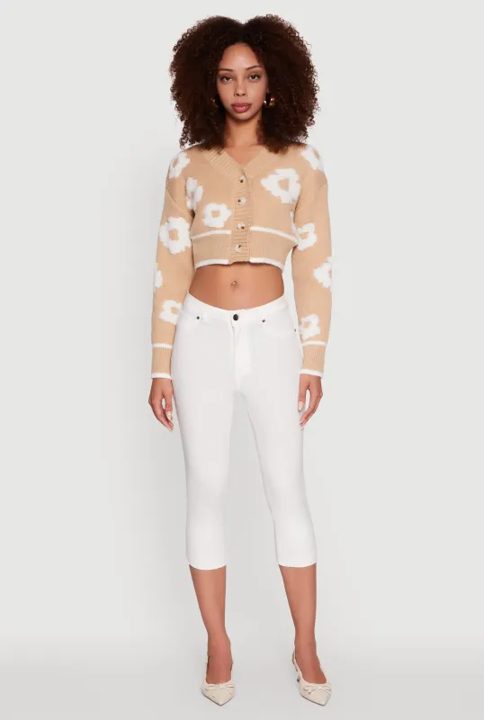 Chenille Floral Brushed Knit Cropped Cardigan sold by Rainbow