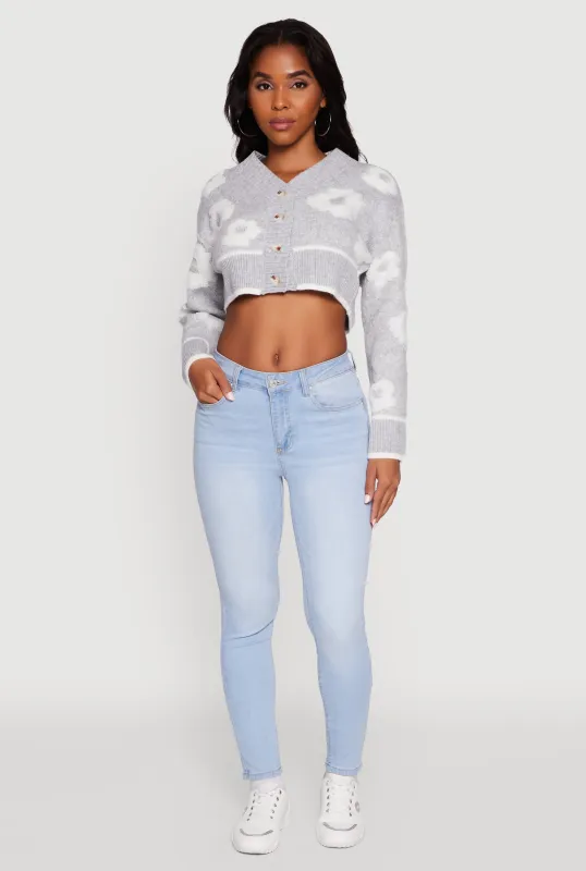 Chenille Floral Brushed Knit Cropped Cardigan sold by Rainbow