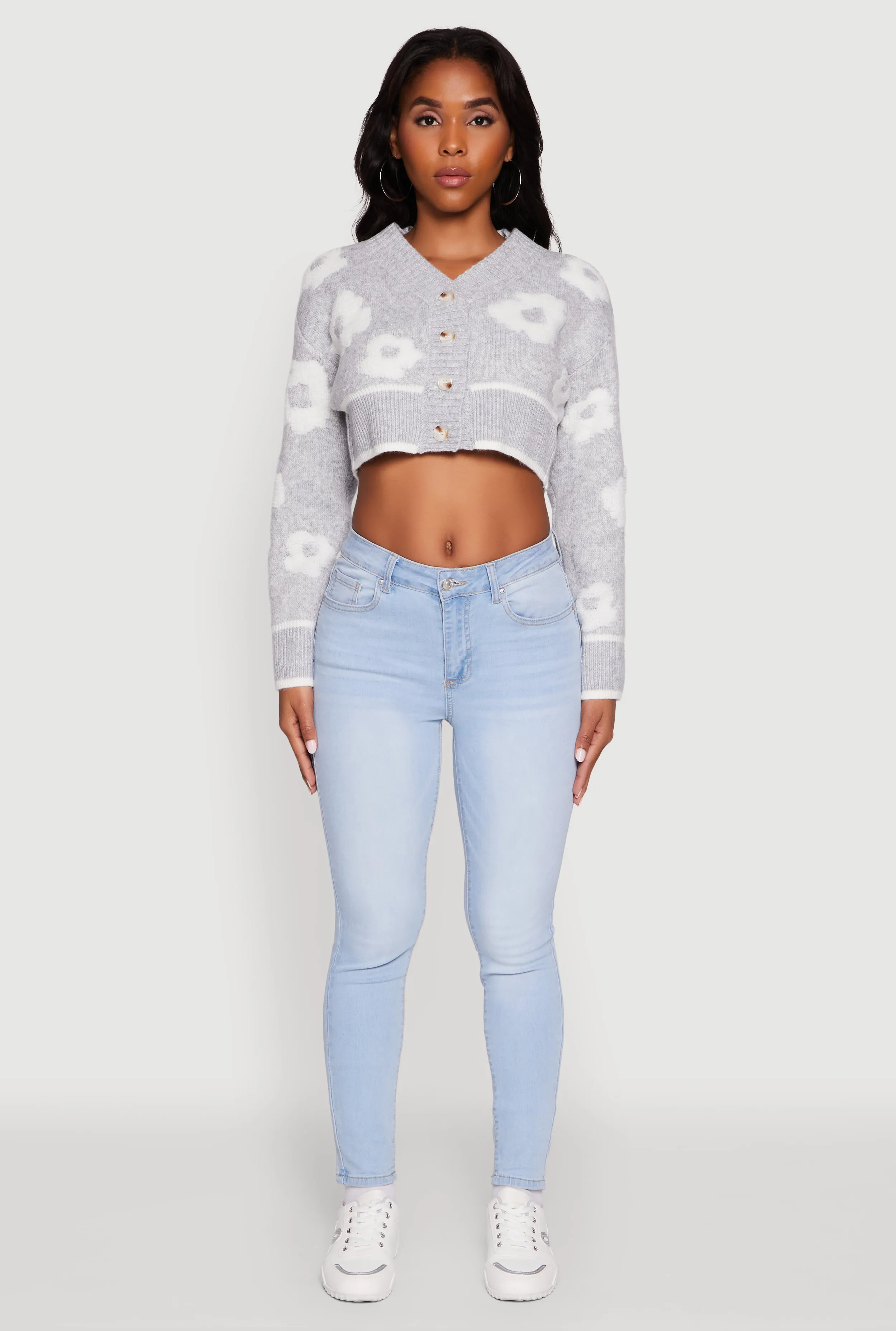 Chenille Floral Brushed Knit Cropped Cardigan sold by Rainbow product image thumbnail 3