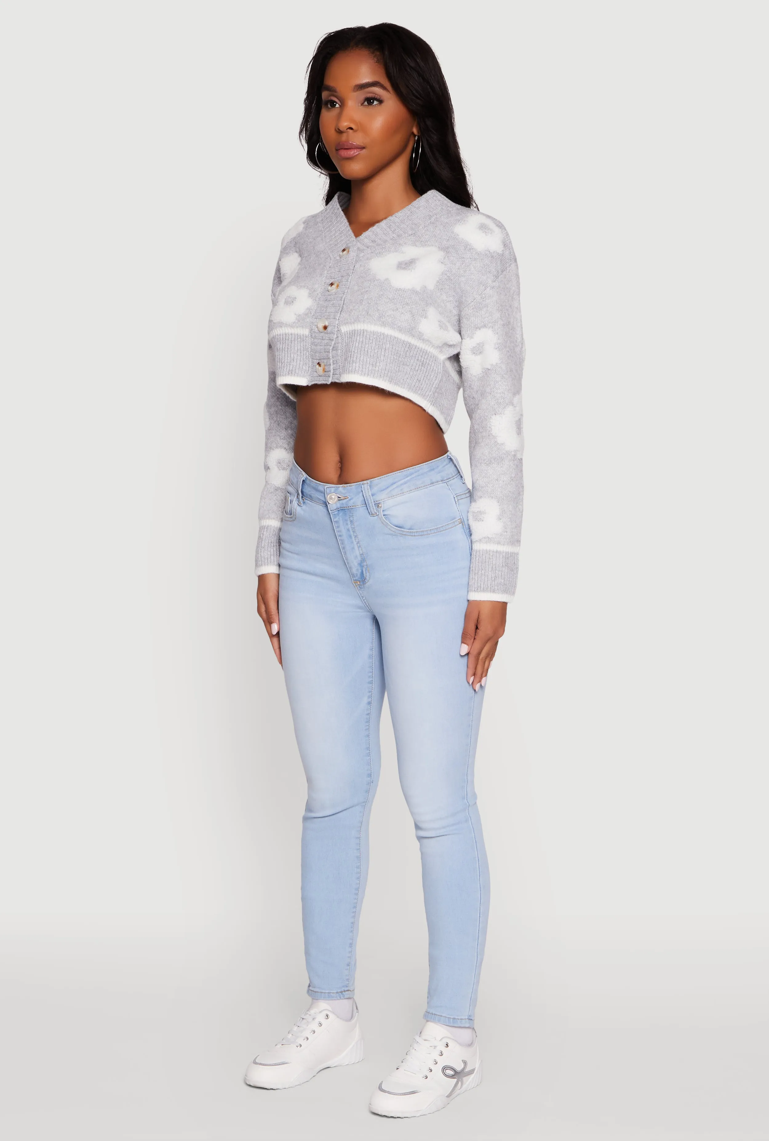 Chenille Floral Brushed Knit Cropped Cardigan sold by Rainbow product image thumbnail 5