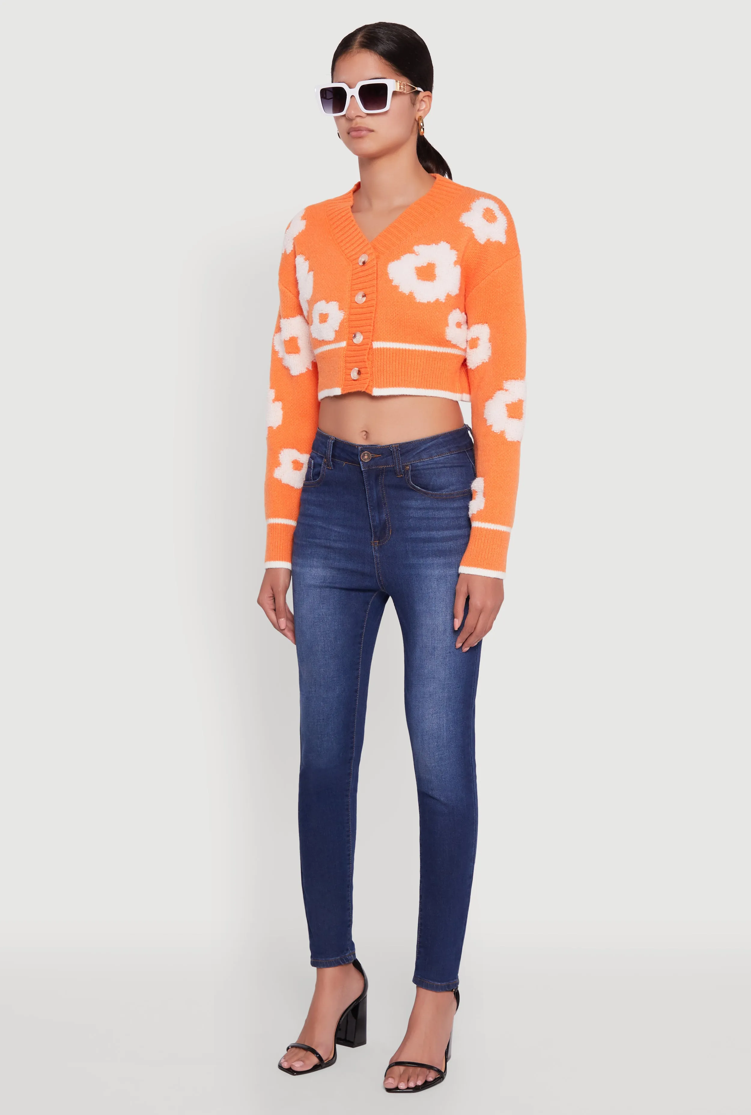 Chenille Floral Brushed Knit Cropped Cardigan sold by Rainbow product image thumbnail 5