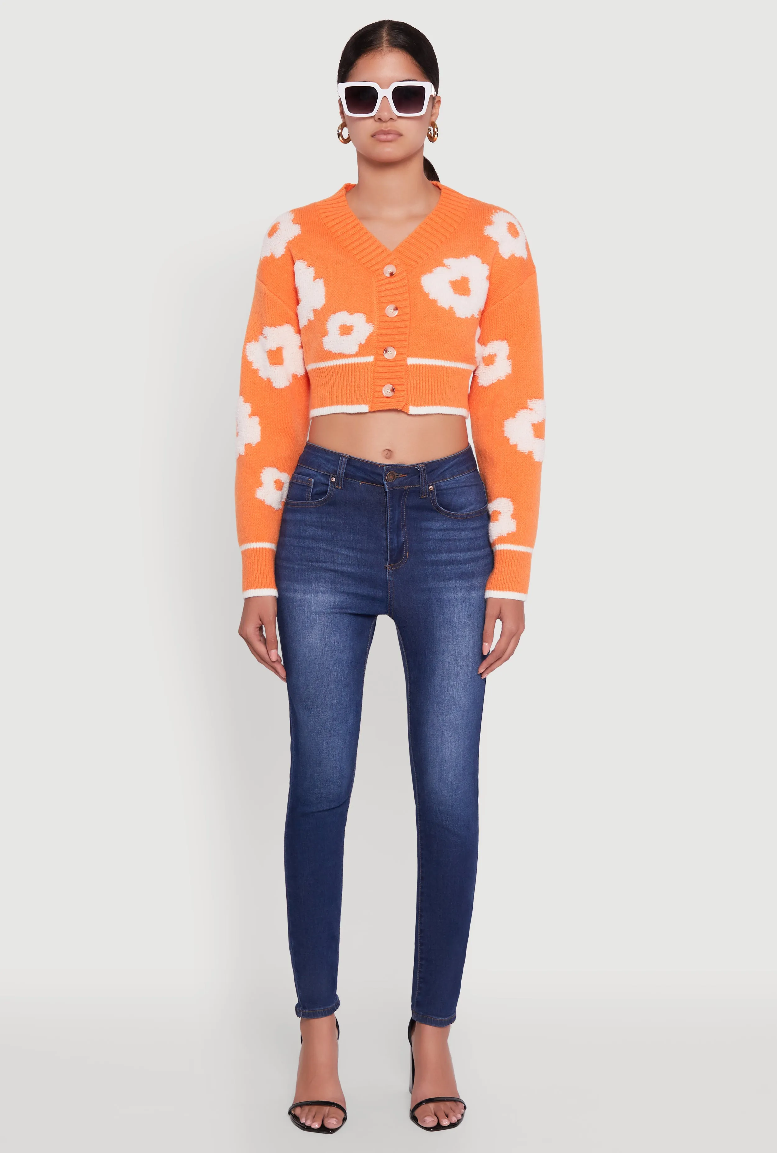 Chenille Floral Brushed Knit Cropped Cardigan sold by Rainbow product image thumbnail 3