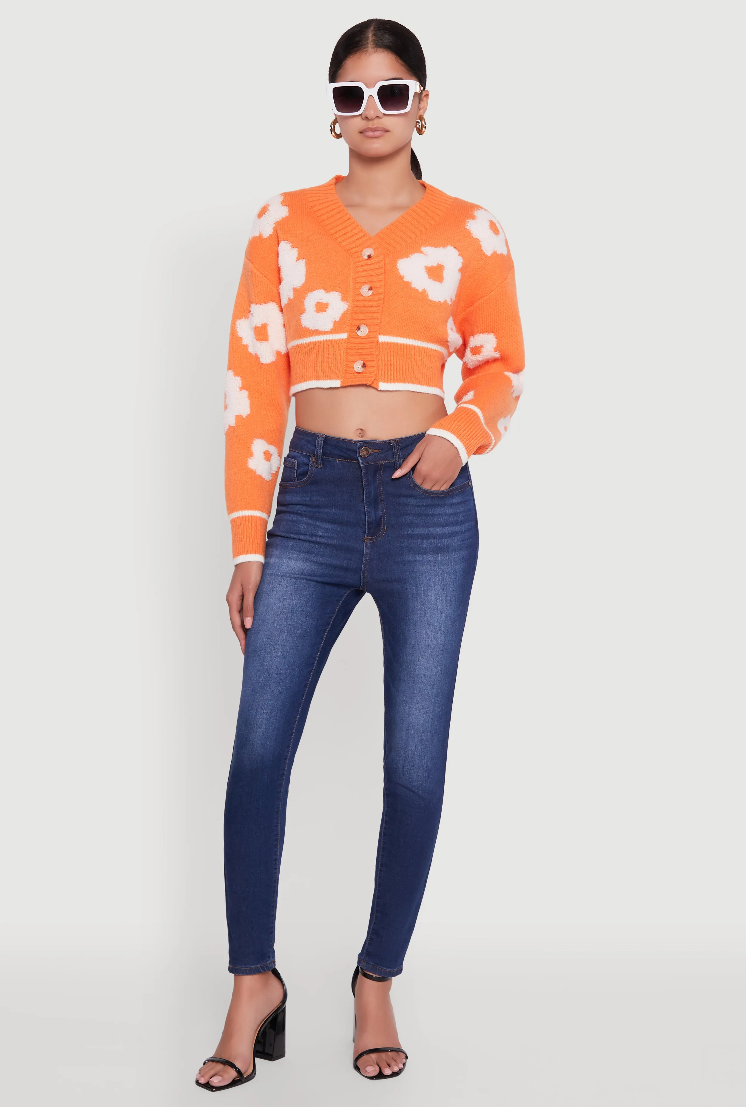 Chenille Floral Brushed Knit Cropped Cardigan sold by Rainbow product image thumbnail 2