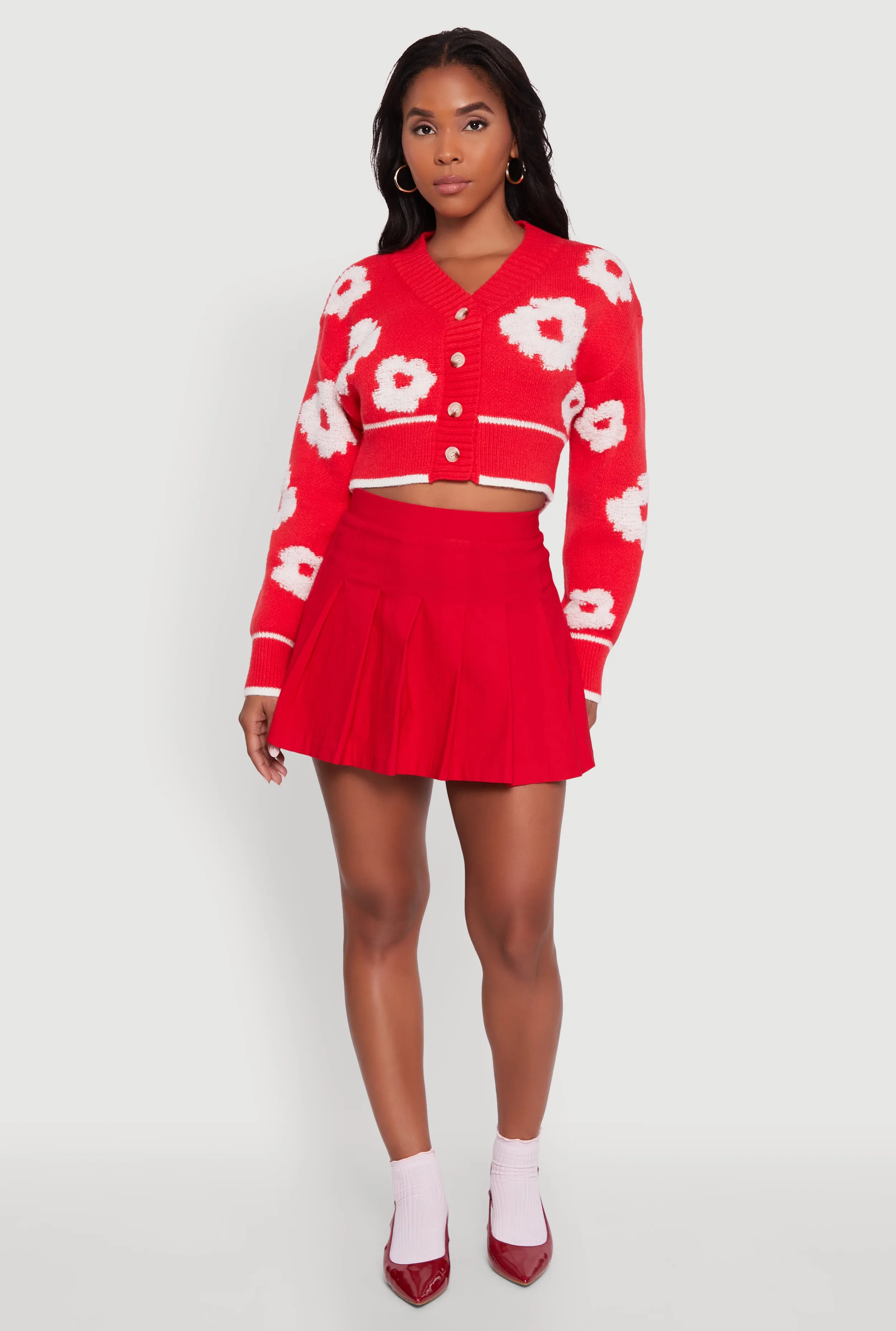 Chenille Floral Brushed Knit Cropped Cardigan sold by Rainbow product image thumbnail 4