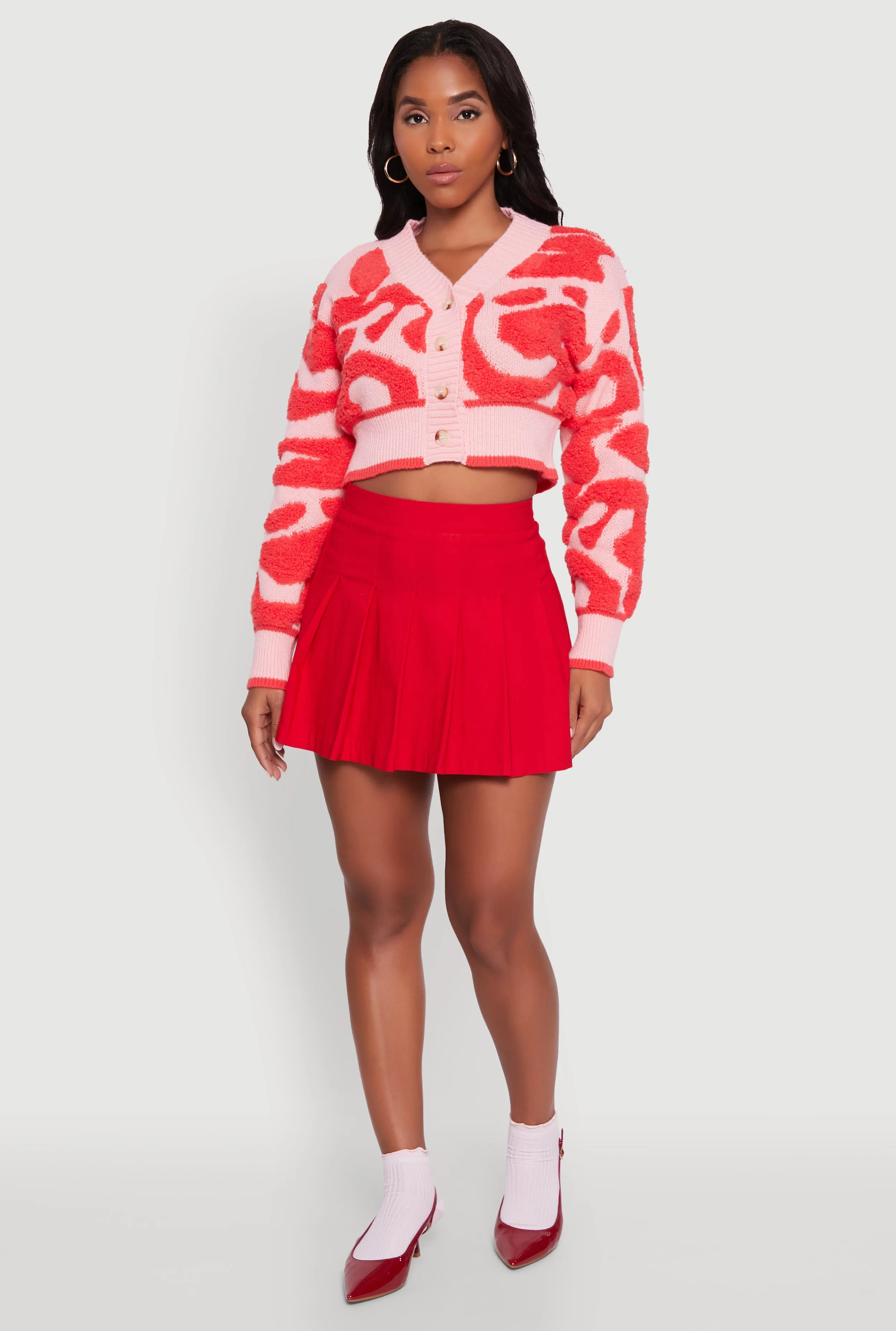 Tufted Knit Button Front Cropped Cardigan sold by Rainbow