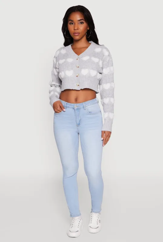 Chenille Heart Patterned Brushed Knit Cropped Cardigan sold by Rainbow