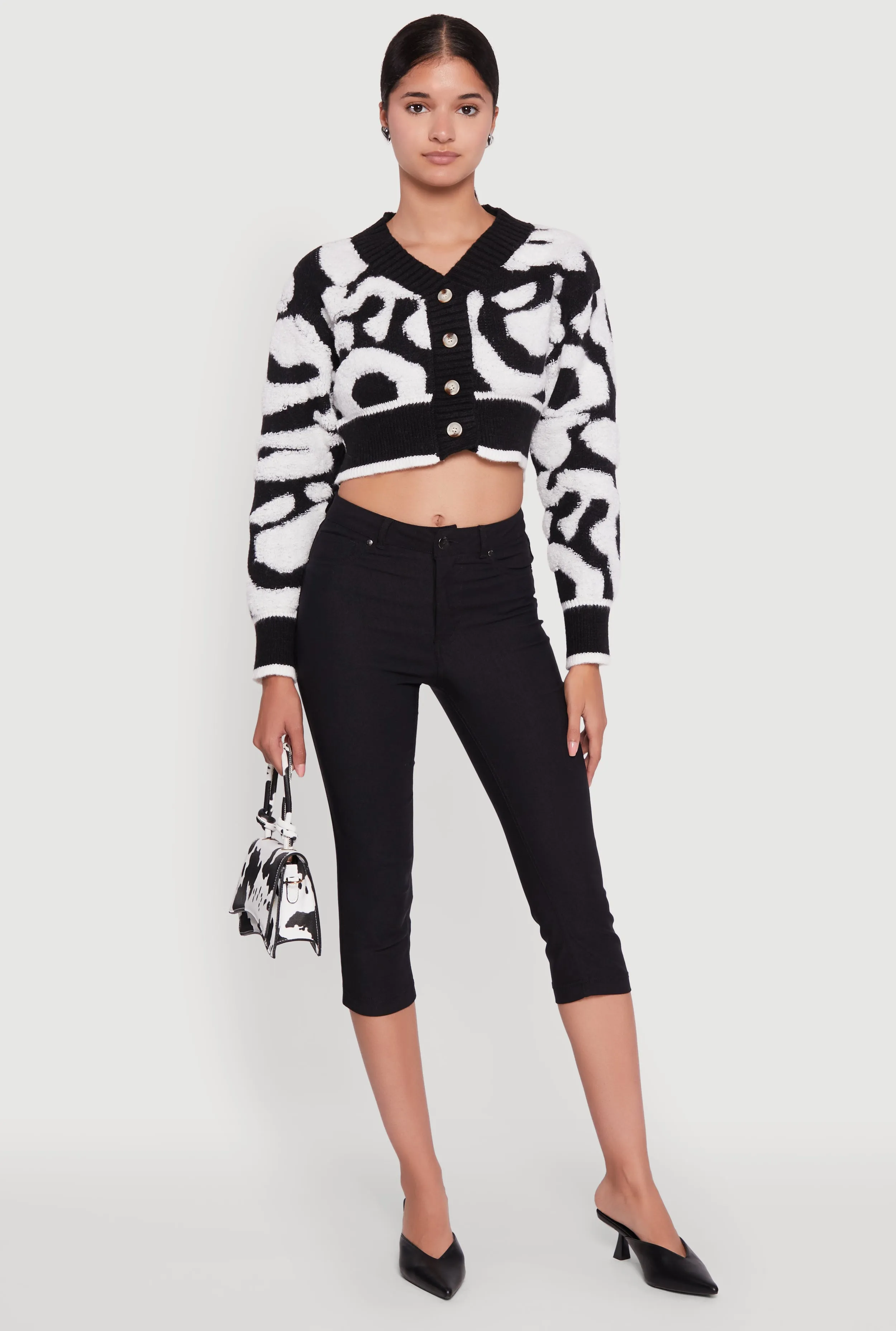 Tufted Knit Button Front Cropped Cardigan sold by Rainbow