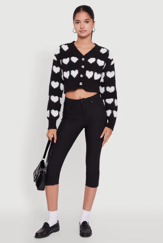 Chenille Heart Patterned Brushed Knit Cropped Cardigan sold by Rainbow