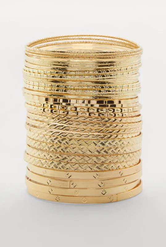 Plus Size Textured Metallic Bangles Set of 30 sold by Rainbow