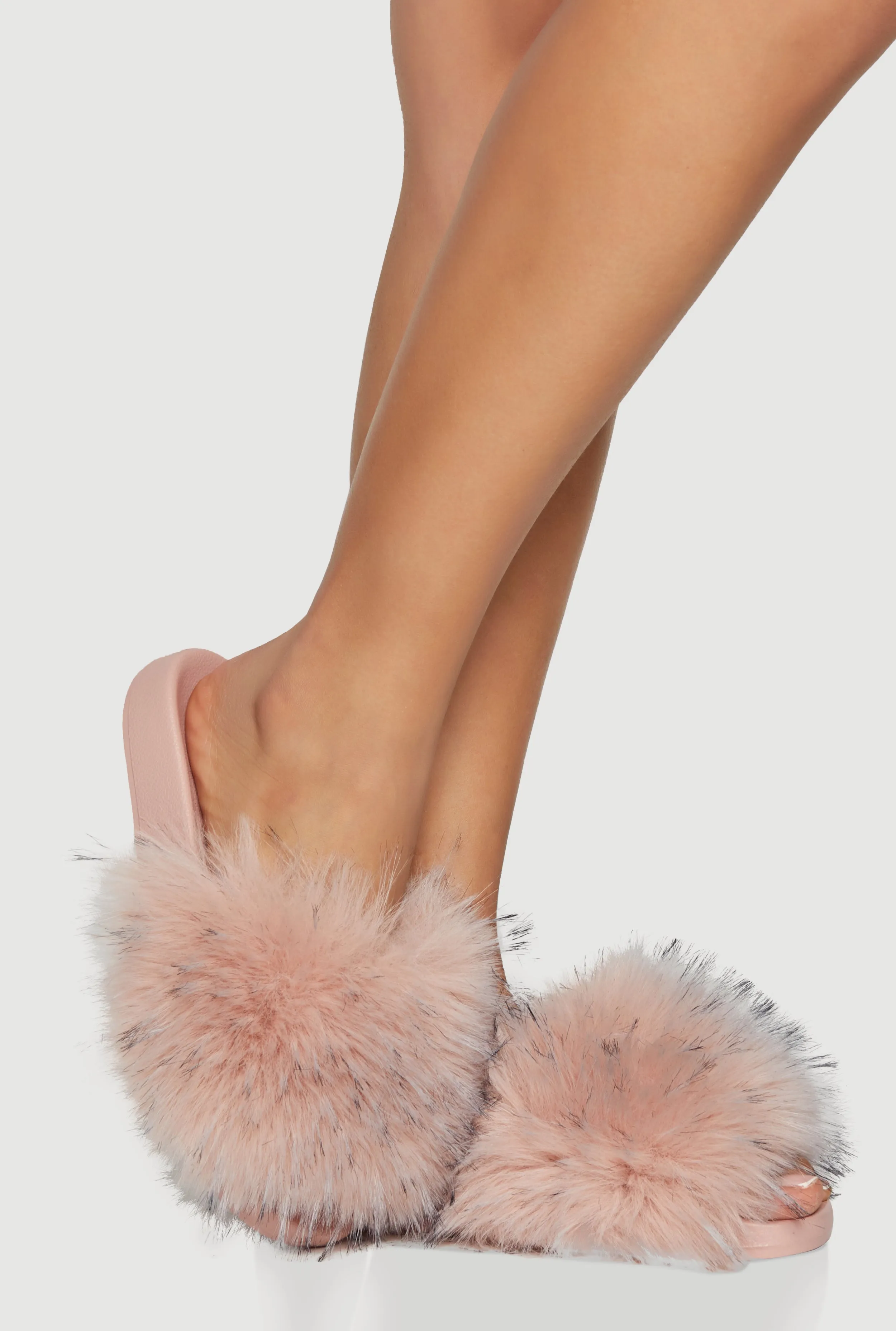 Faux Fur Open Toe Slide Sandals sold by Rainbow