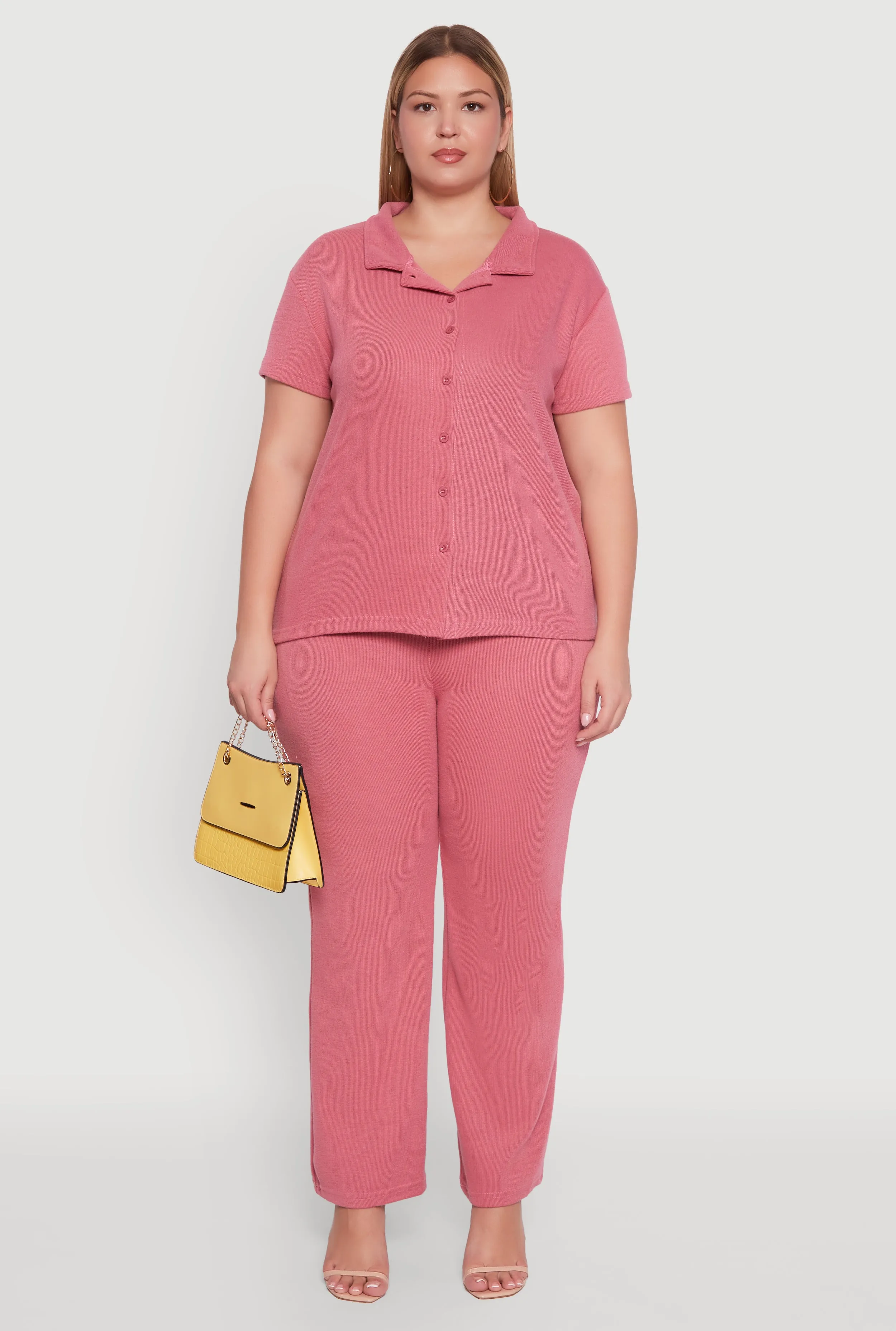 Plus Size High Waisted Wide Leg Ribbed Knit Pants sold by Rainbow product image thumbnail 2