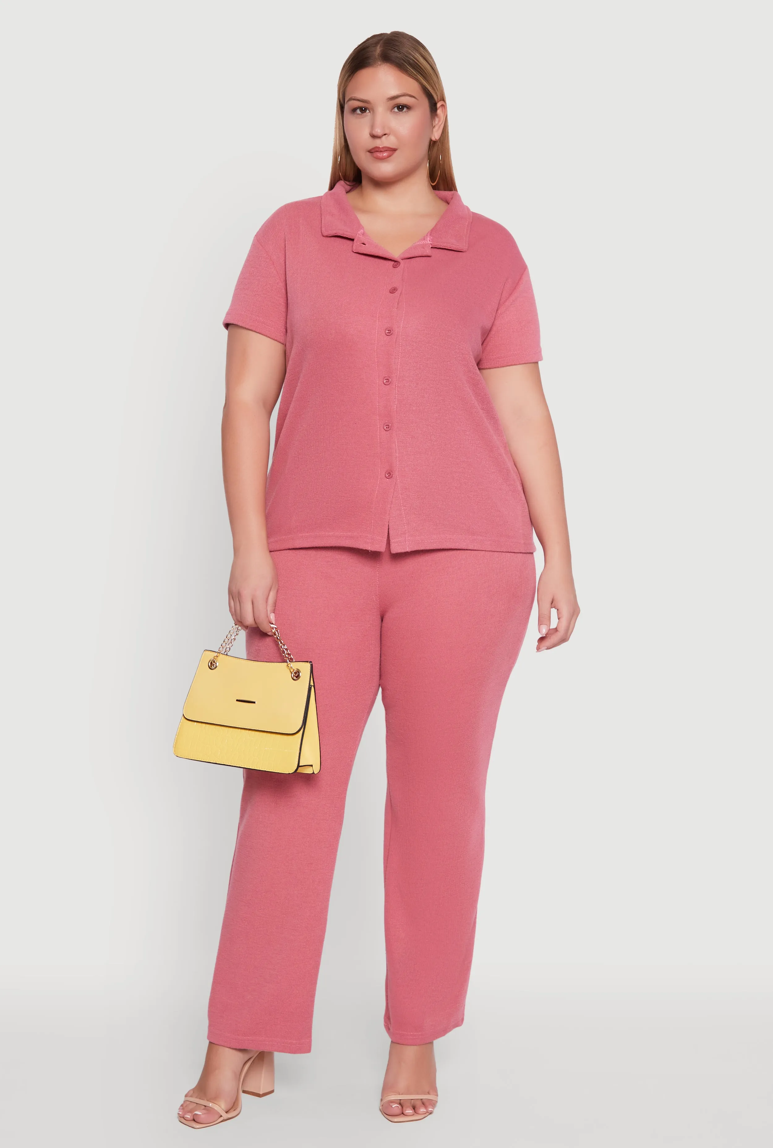 Plus Size High Waisted Wide Leg Ribbed Knit Pants sold by Rainbow