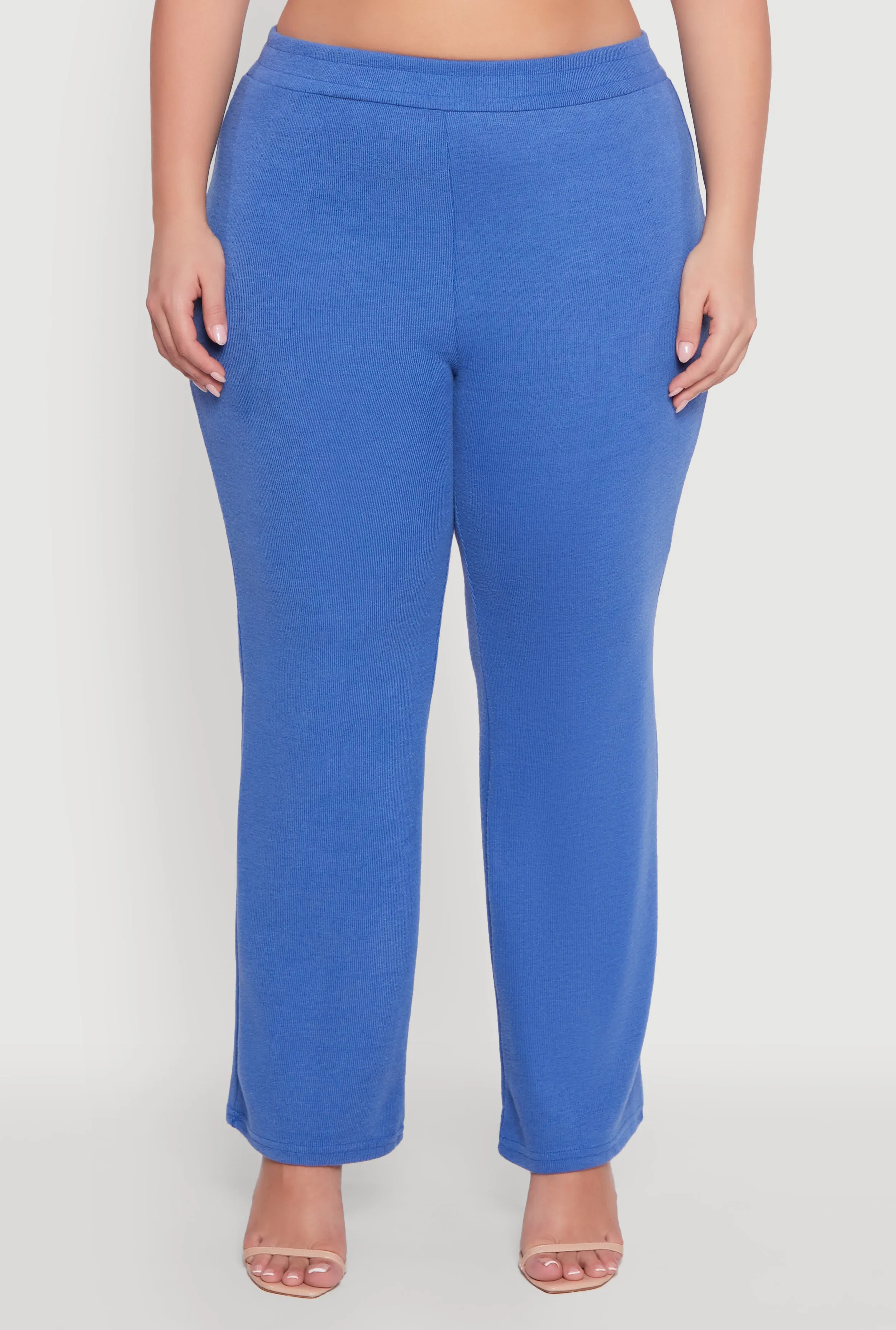 Plus Size High Waisted Wide Leg Ribbed Knit Pants sold by Rainbow product image thumbnail 3