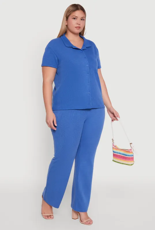Plus Size High Waisted Wide Leg Ribbed Knit Pants sold by Rainbow