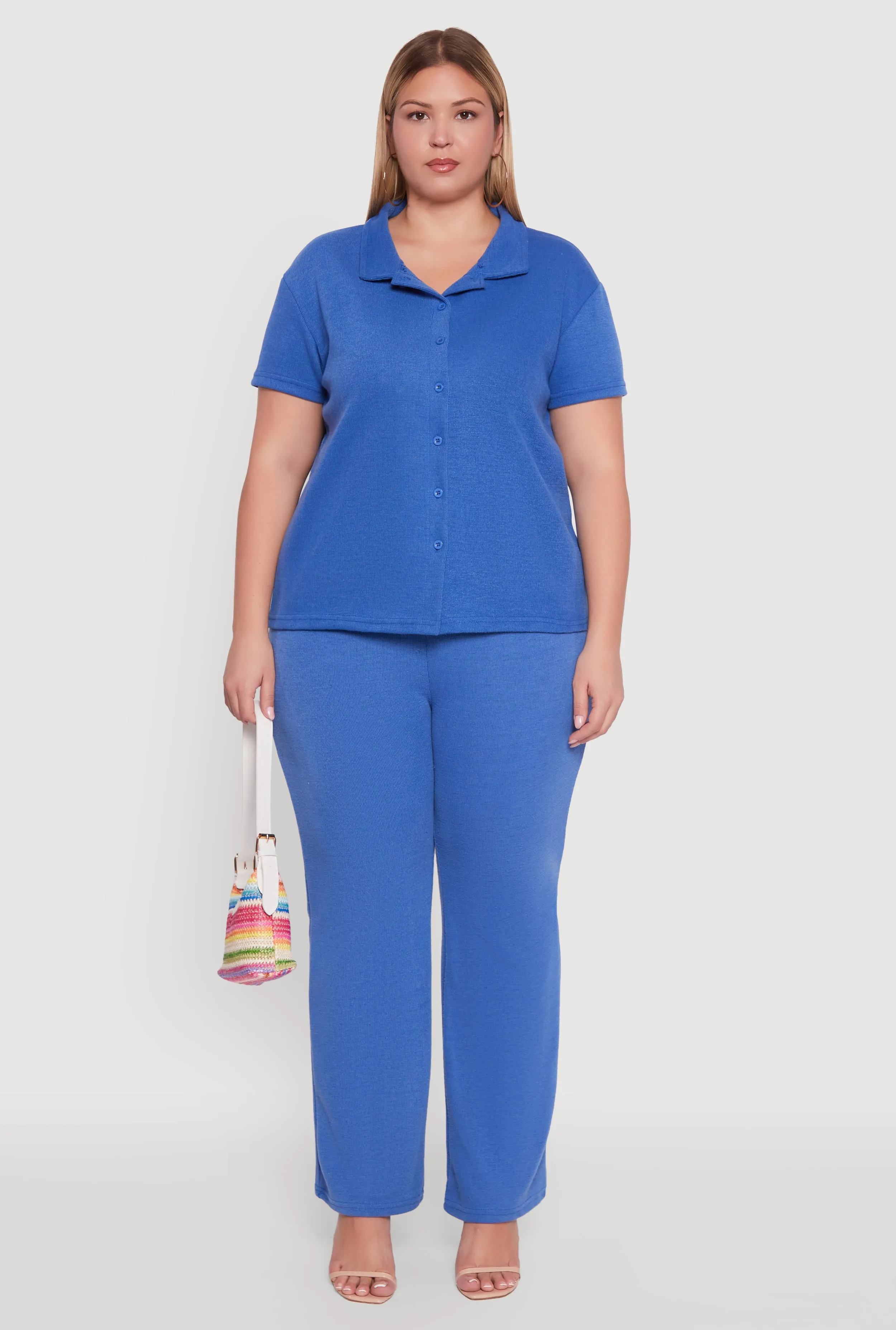 Plus Size High Waisted Wide Leg Ribbed Knit Pants sold by Rainbow product image thumbnail 2