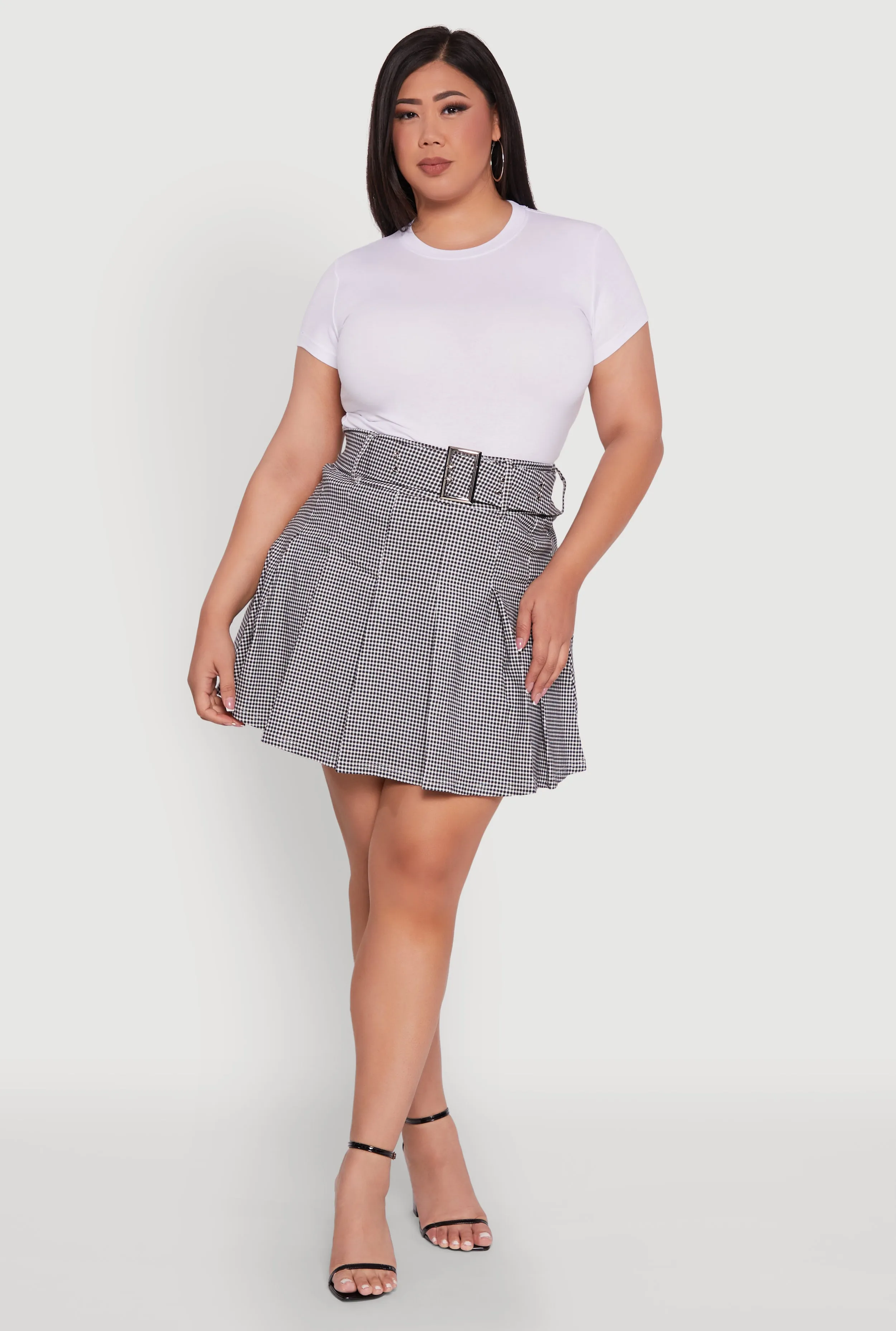 Plus Size High Waist Mini Pleated Skirt with Belt sold by Rainbow