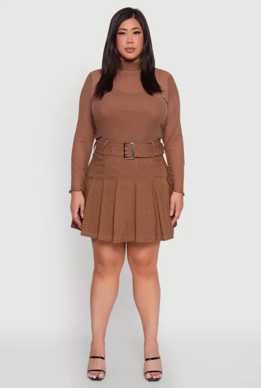Plus Size High Waist Mini Pleated Skirt with Belt sold by Rainbow