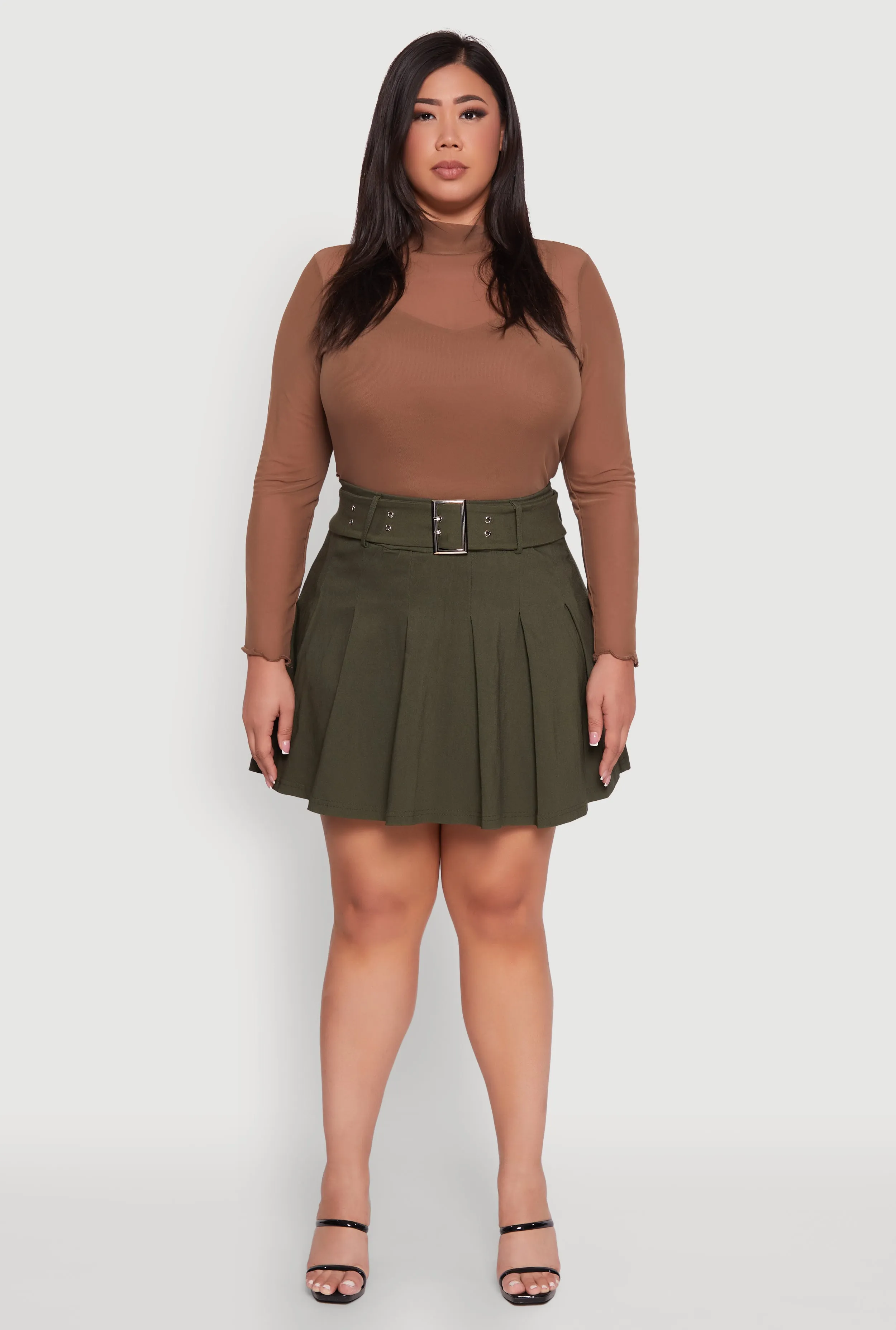 Plus Size High Waist Mini Pleated Skirt with Belt sold by Rainbow product image thumbnail 2