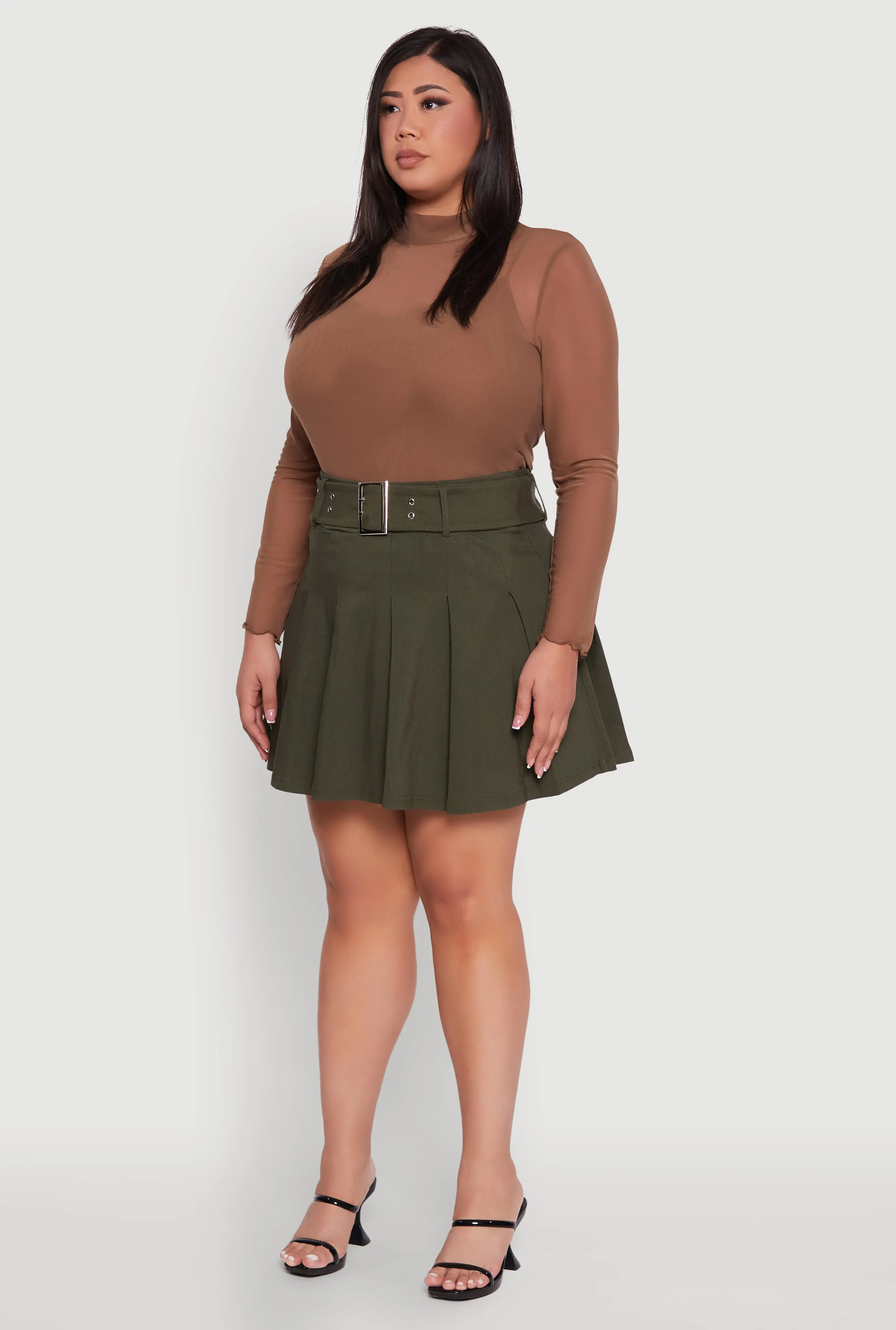 Plus Size High Waist Mini Pleated Skirt with Belt sold by Rainbow product image thumbnail 3