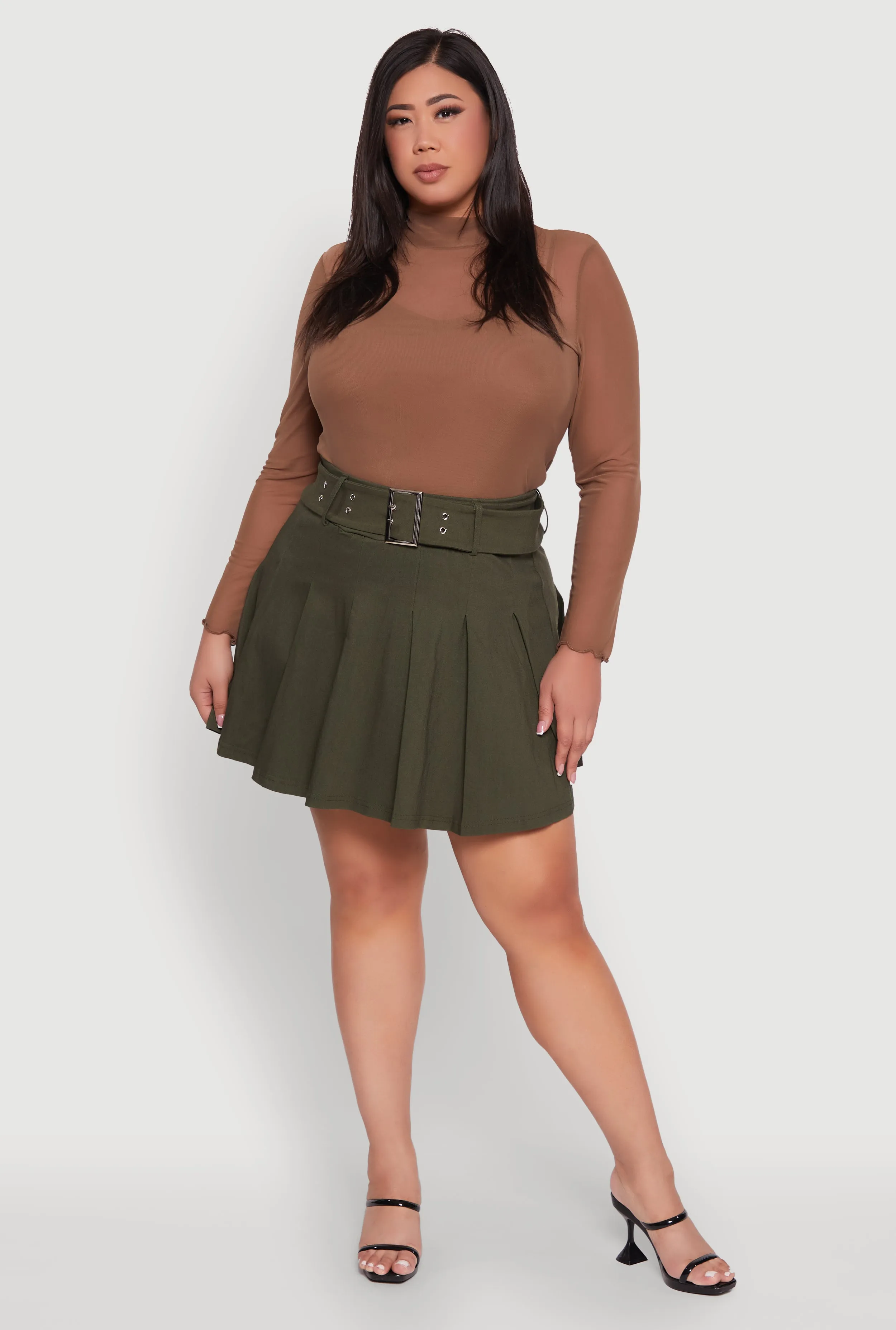 Plus Size High Waist Mini Pleated Skirt with Belt sold by Rainbow product image thumbnail 3