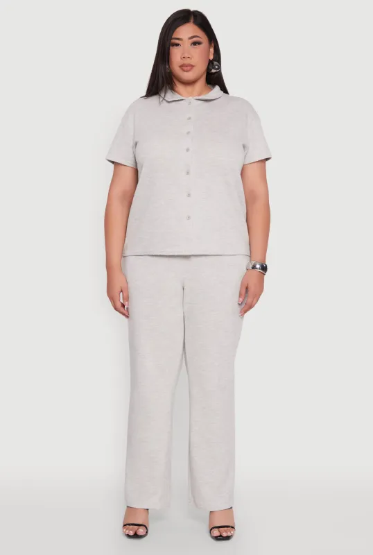 Plus Size High Waisted Wide Leg Ribbed Knit Pants sold by Rainbow