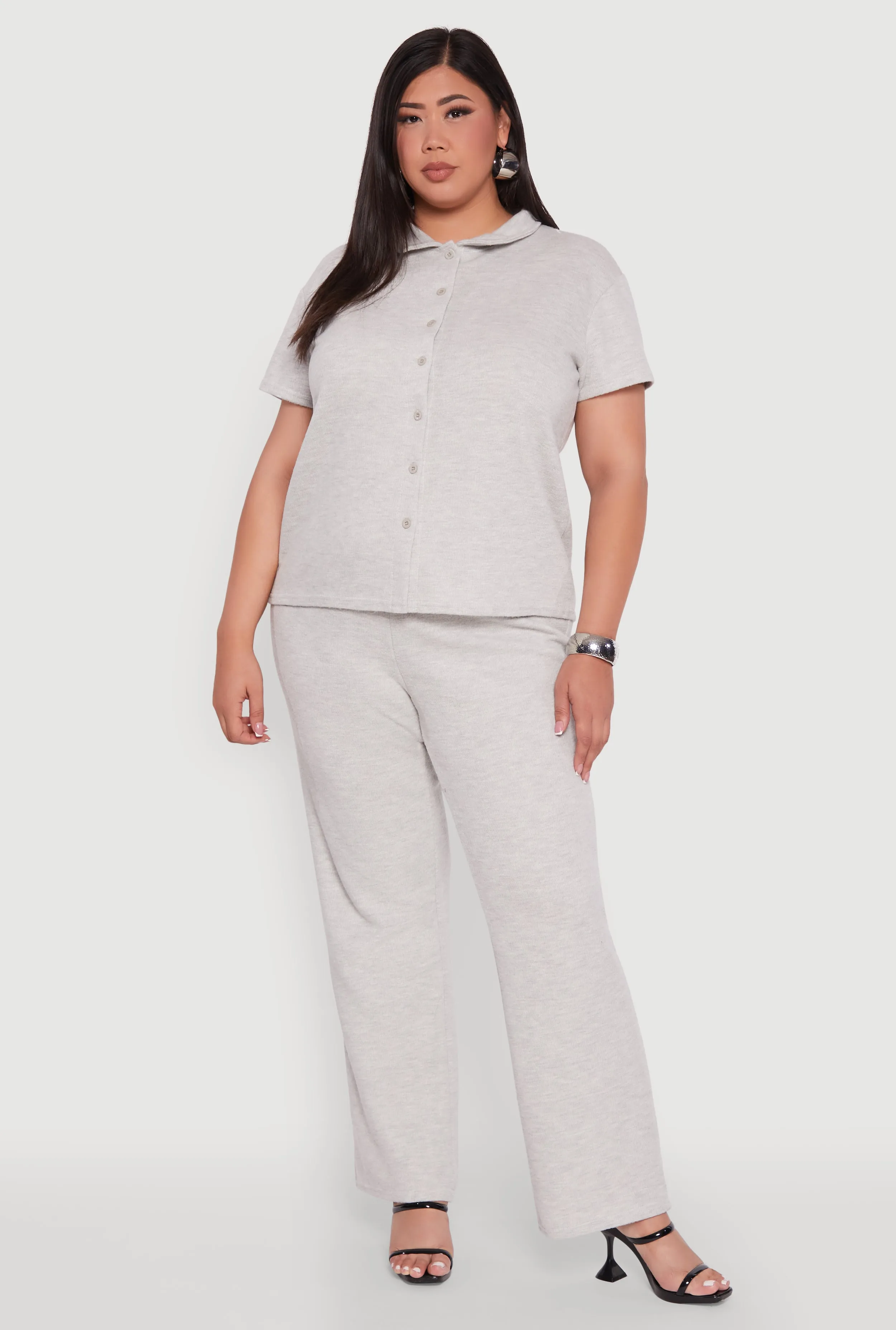 Plus Size High Waisted Wide Leg Ribbed Knit Pants sold by Rainbow product image thumbnail 2