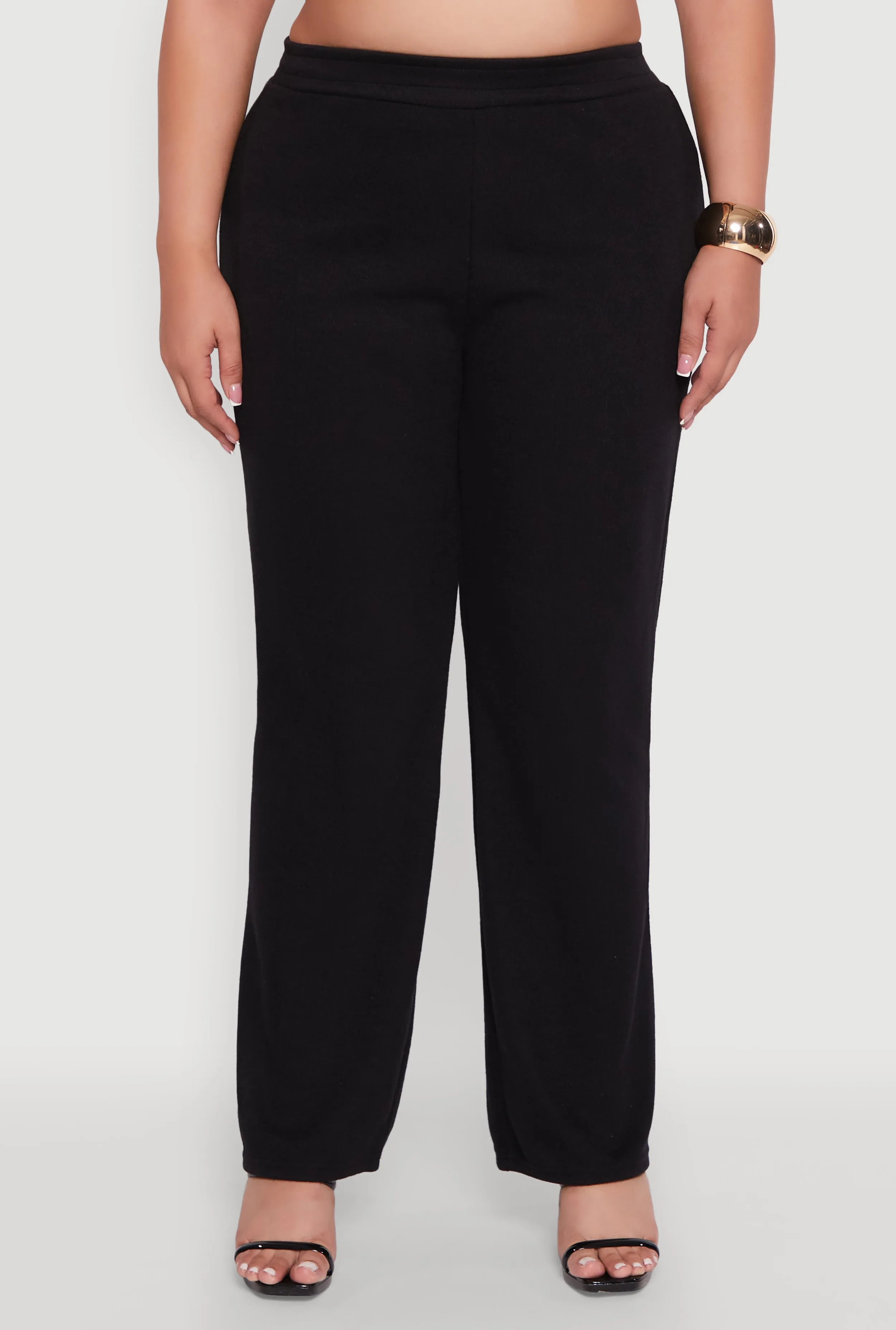 Plus Size High Waisted Wide Leg Ribbed Knit Pants sold by Rainbow product image thumbnail 3