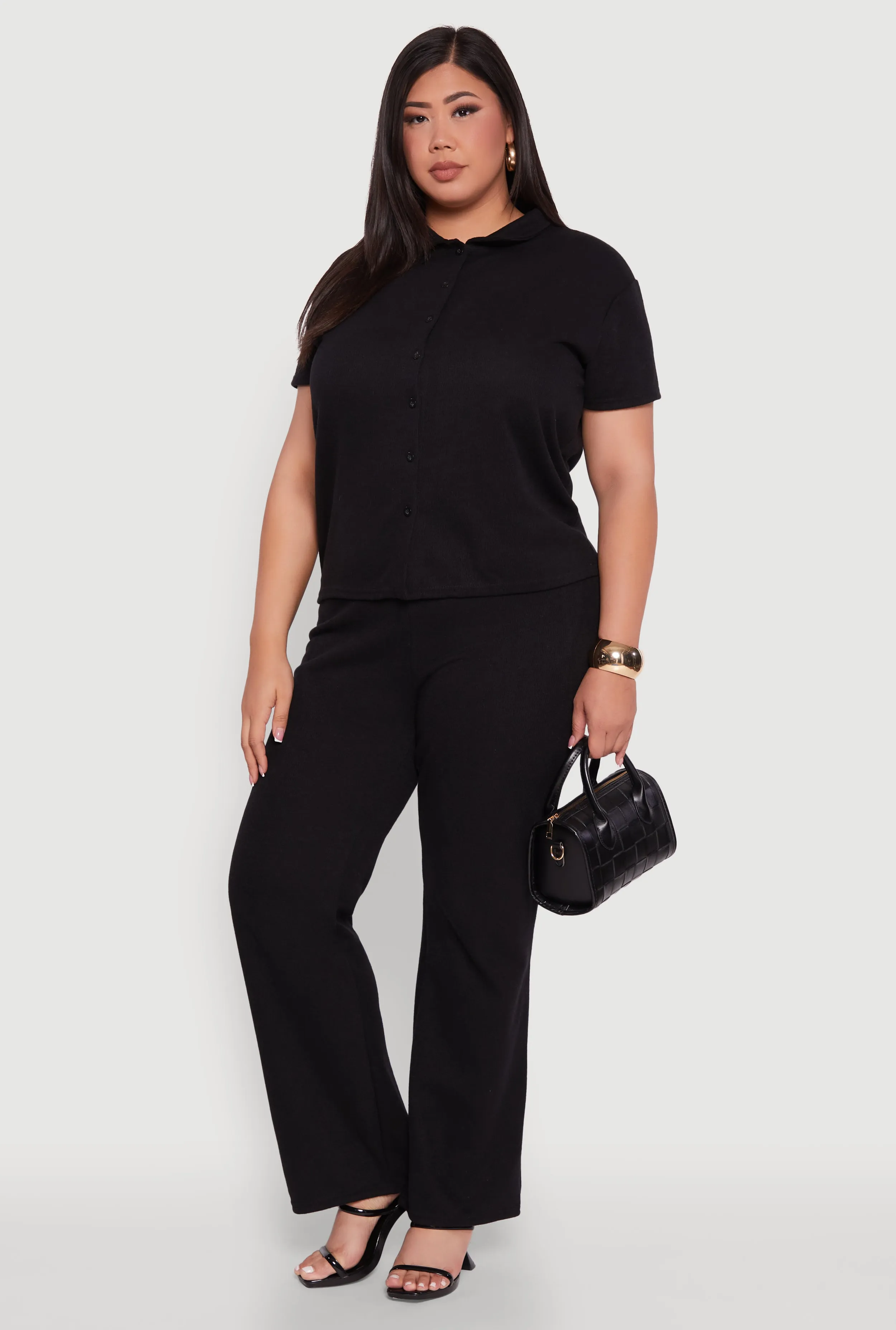 Plus Size High Waisted Wide Leg Ribbed Knit Pants sold by Rainbow product image thumbnail 2