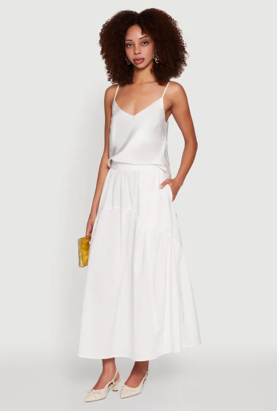 High Waisted Solid Maxi Tiered Skirt sold by Rainbow