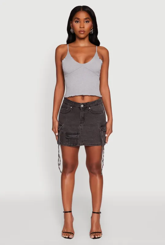 Trendy Mid Rise Mini Denim Skirt with Cargo Pockets sold by Rainbow