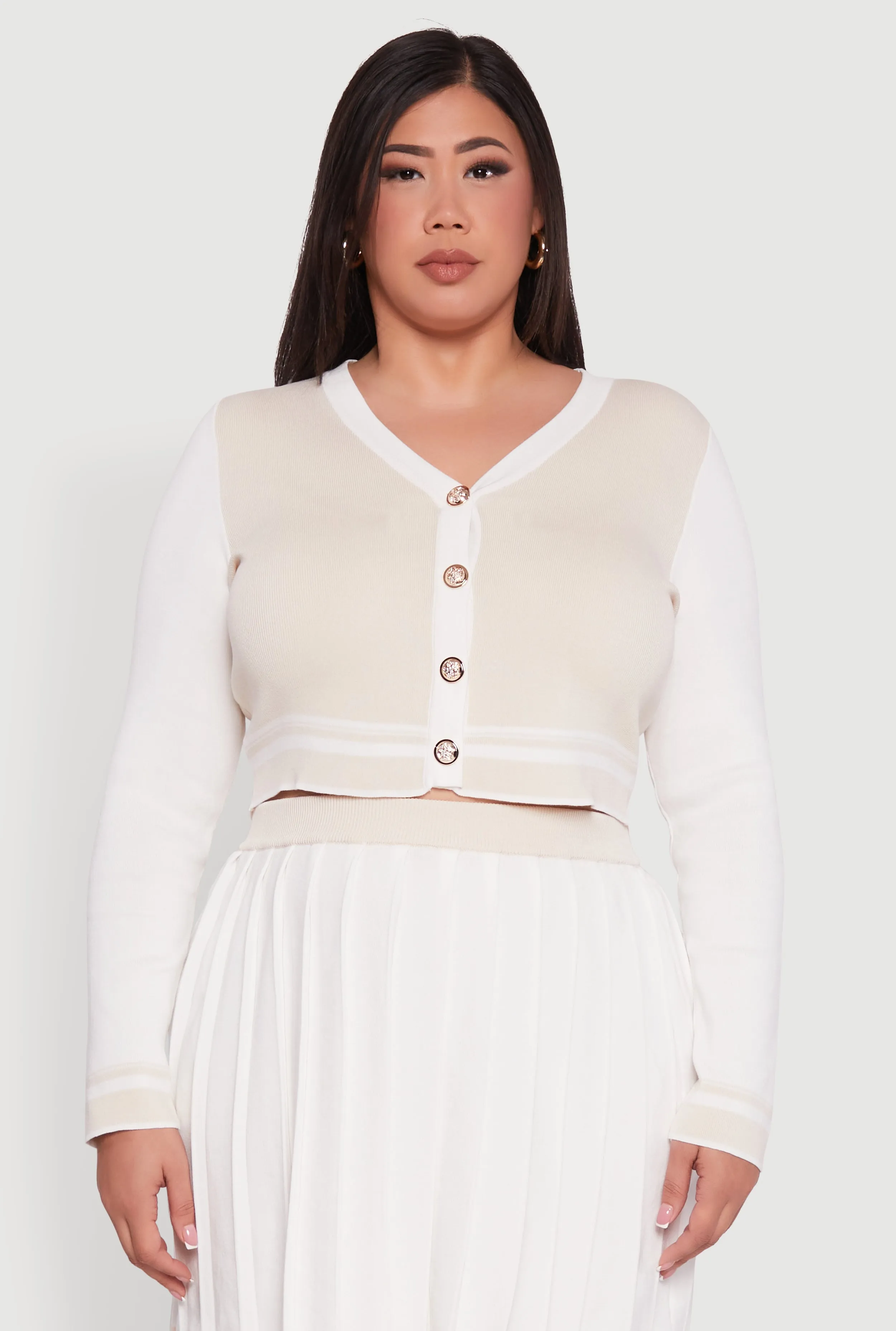 Plus Size Color Blocked Cropped Cardigan sold by Rainbow