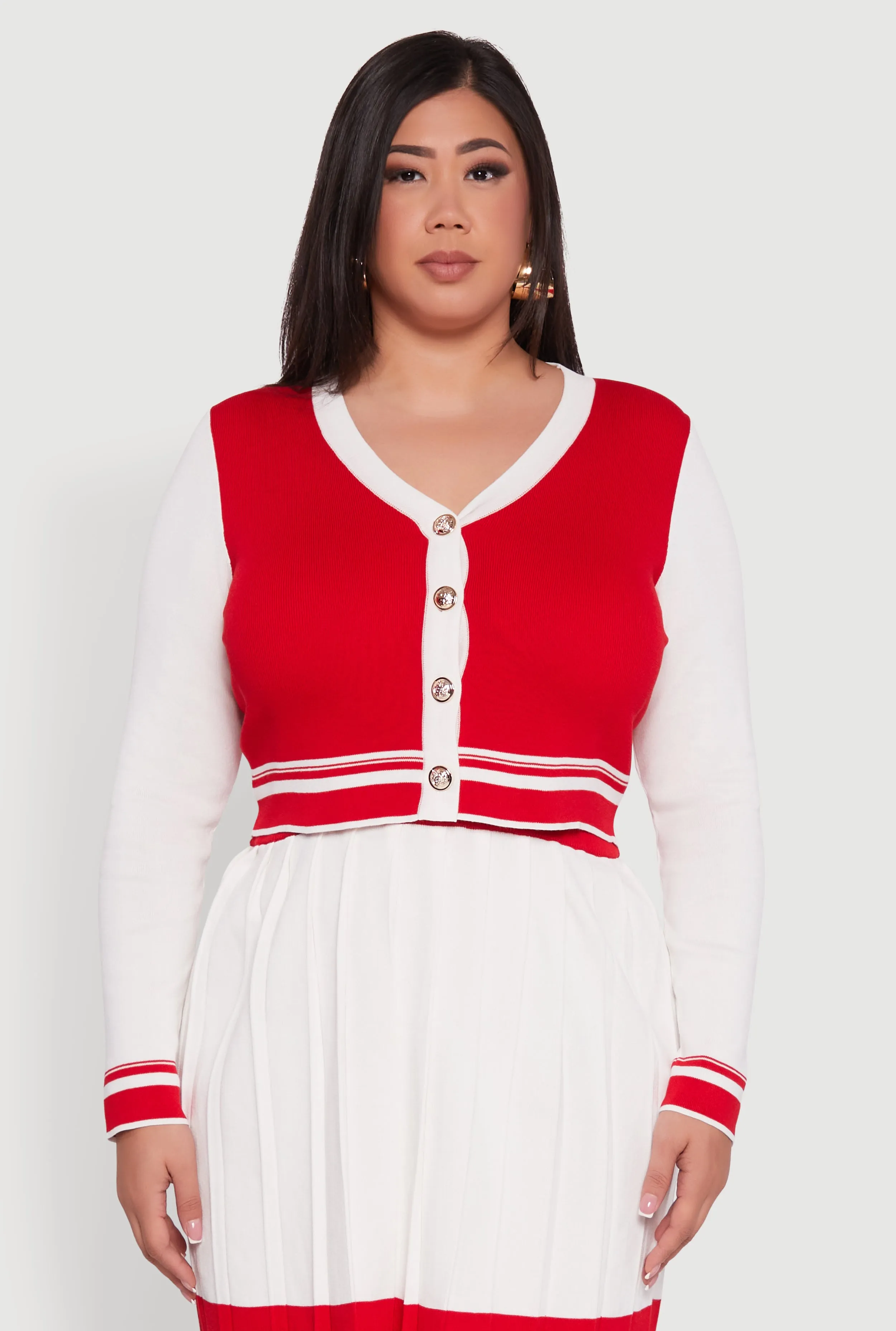 Plus Size Color Blocked Cropped Cardigan sold by Rainbow