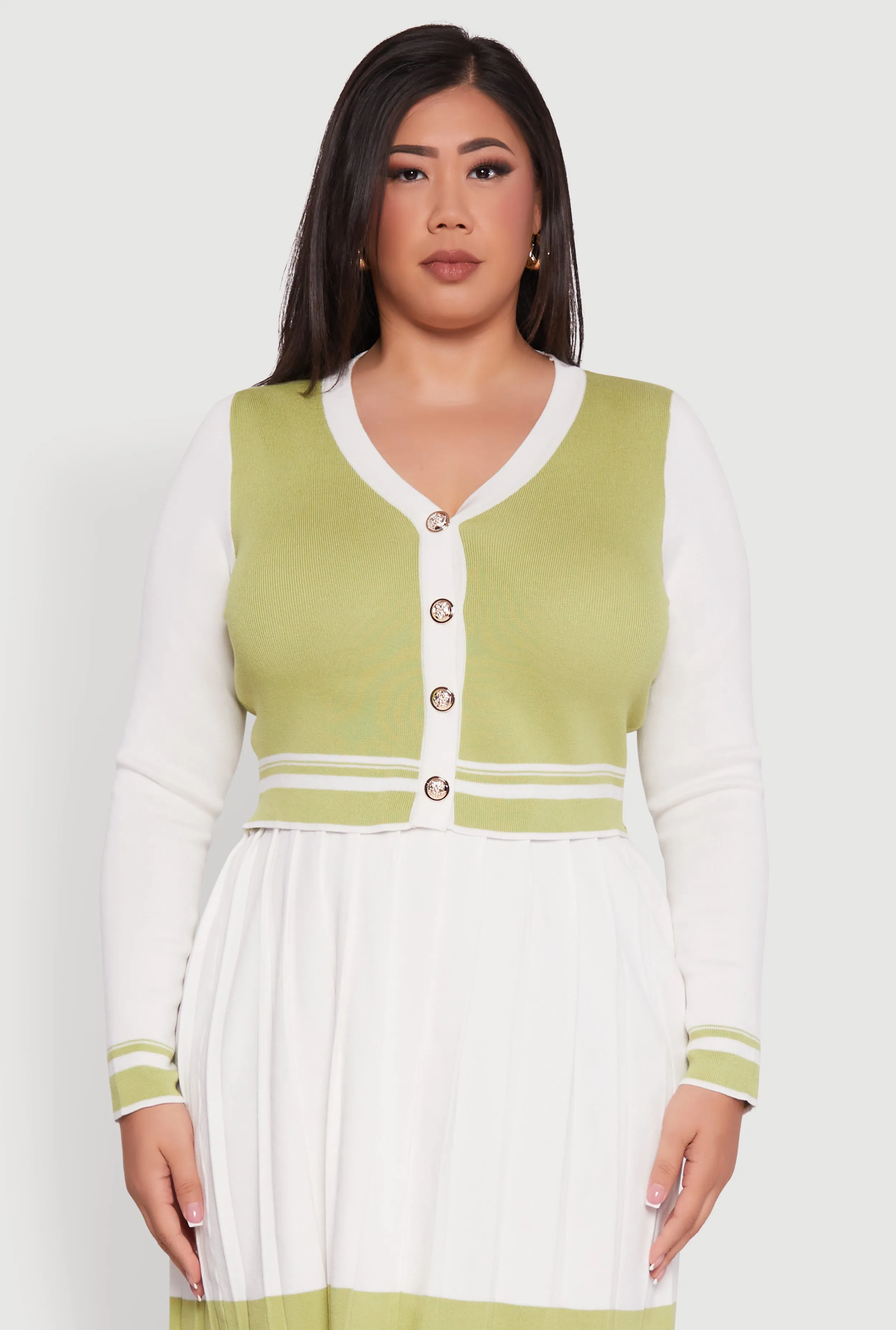 Plus Size Color Blocked Cropped Cardigan sold by Rainbow
