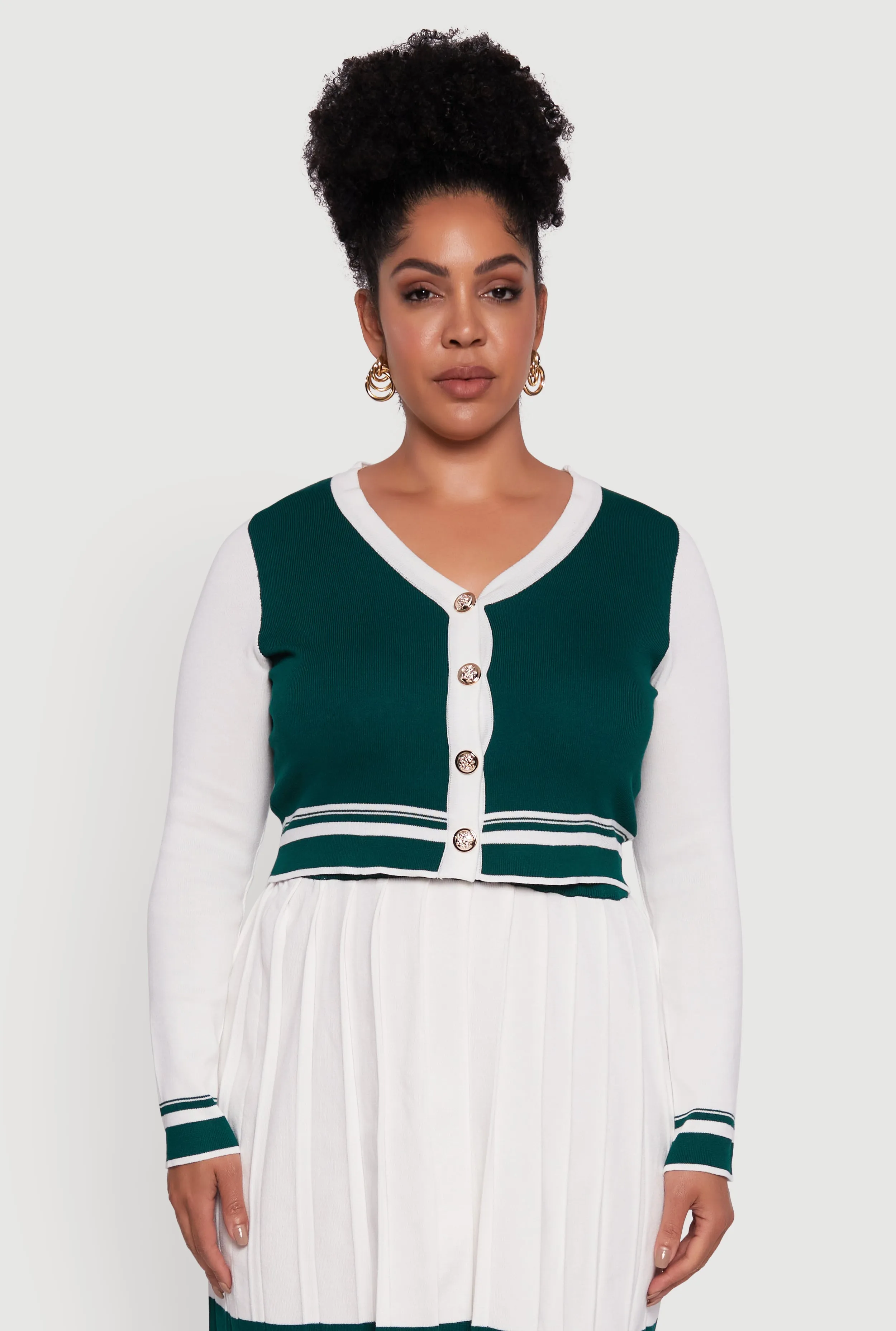 Plus Size Color Blocked Cropped Cardigan sold by Rainbow