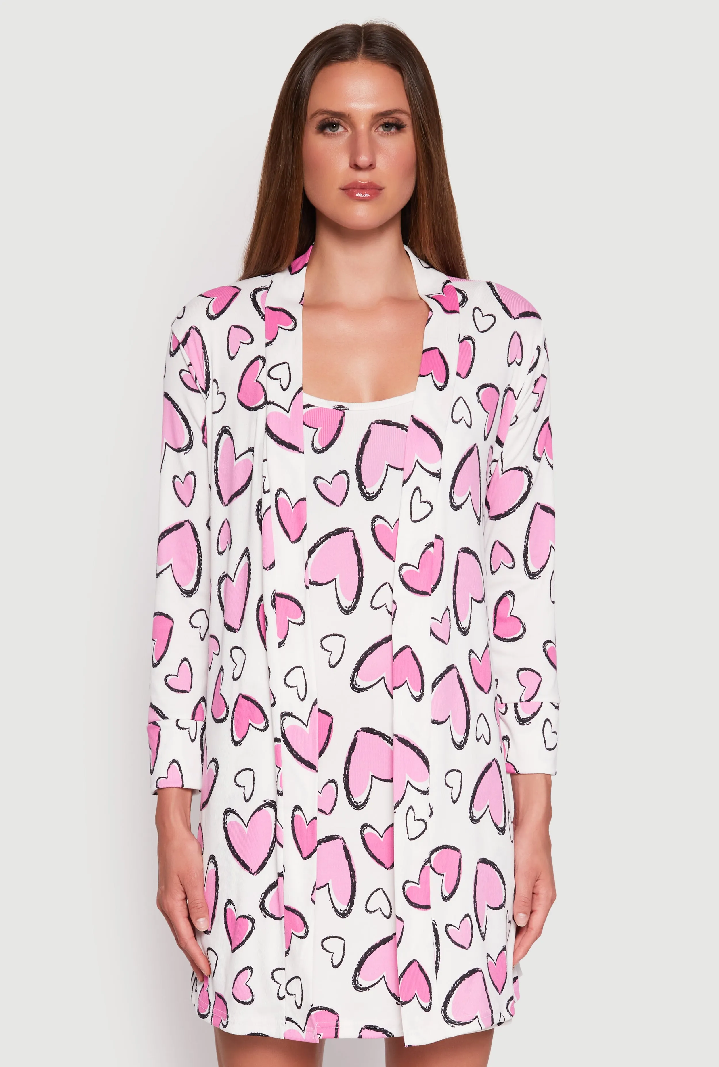 Ribbed Knit Heart Print Cami Nightgown and Robe sold by Rainbow product image thumbnail 2
