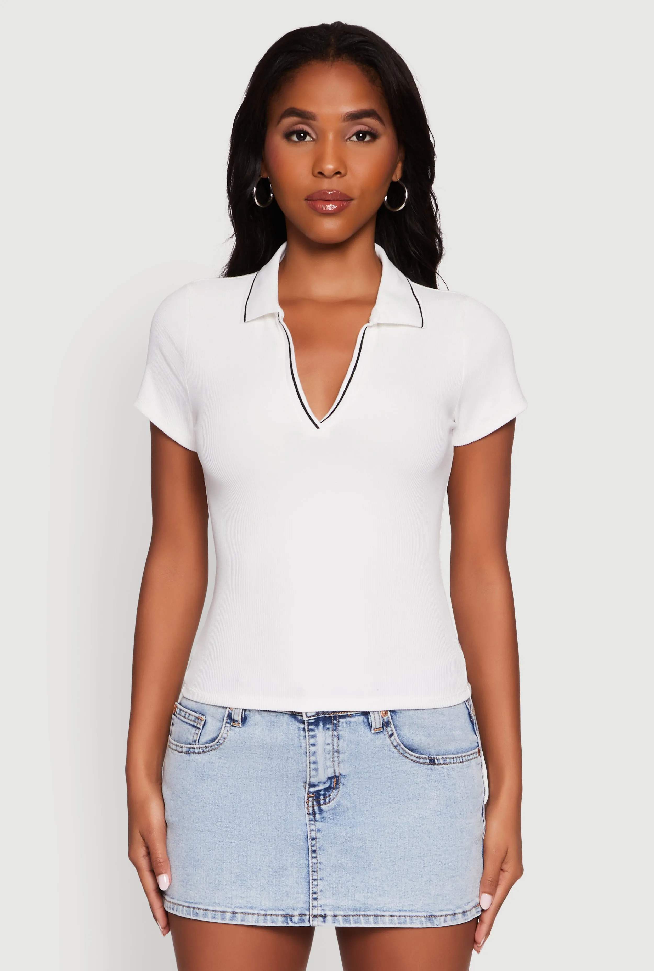 Iris Ribbed Knit Polo Top with Contrast Trim sold by Rainbow product image thumbnail 2