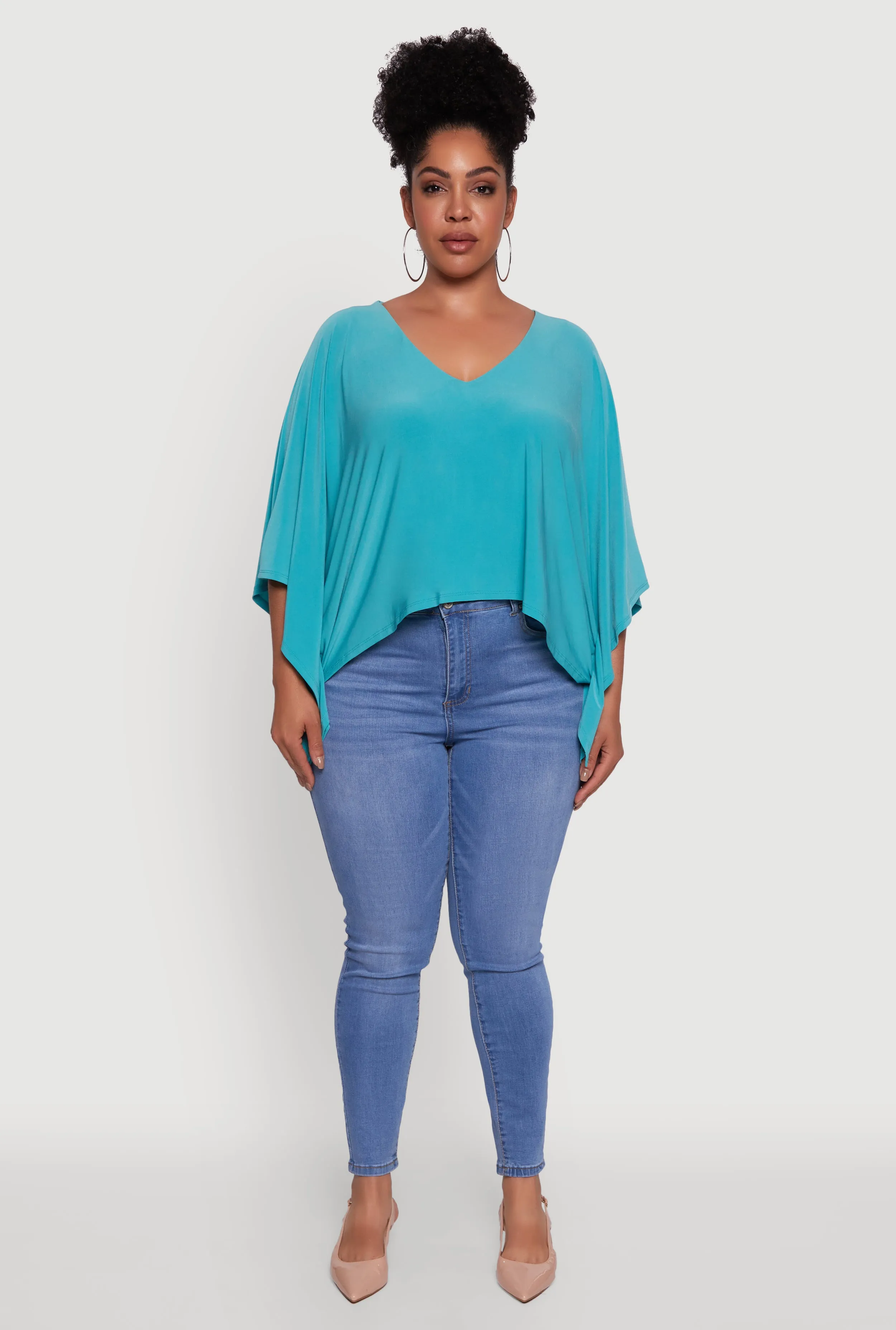 Plus Size Crepe Knit V Neck Crop Blouse sold by Rainbow product image thumbnail 3