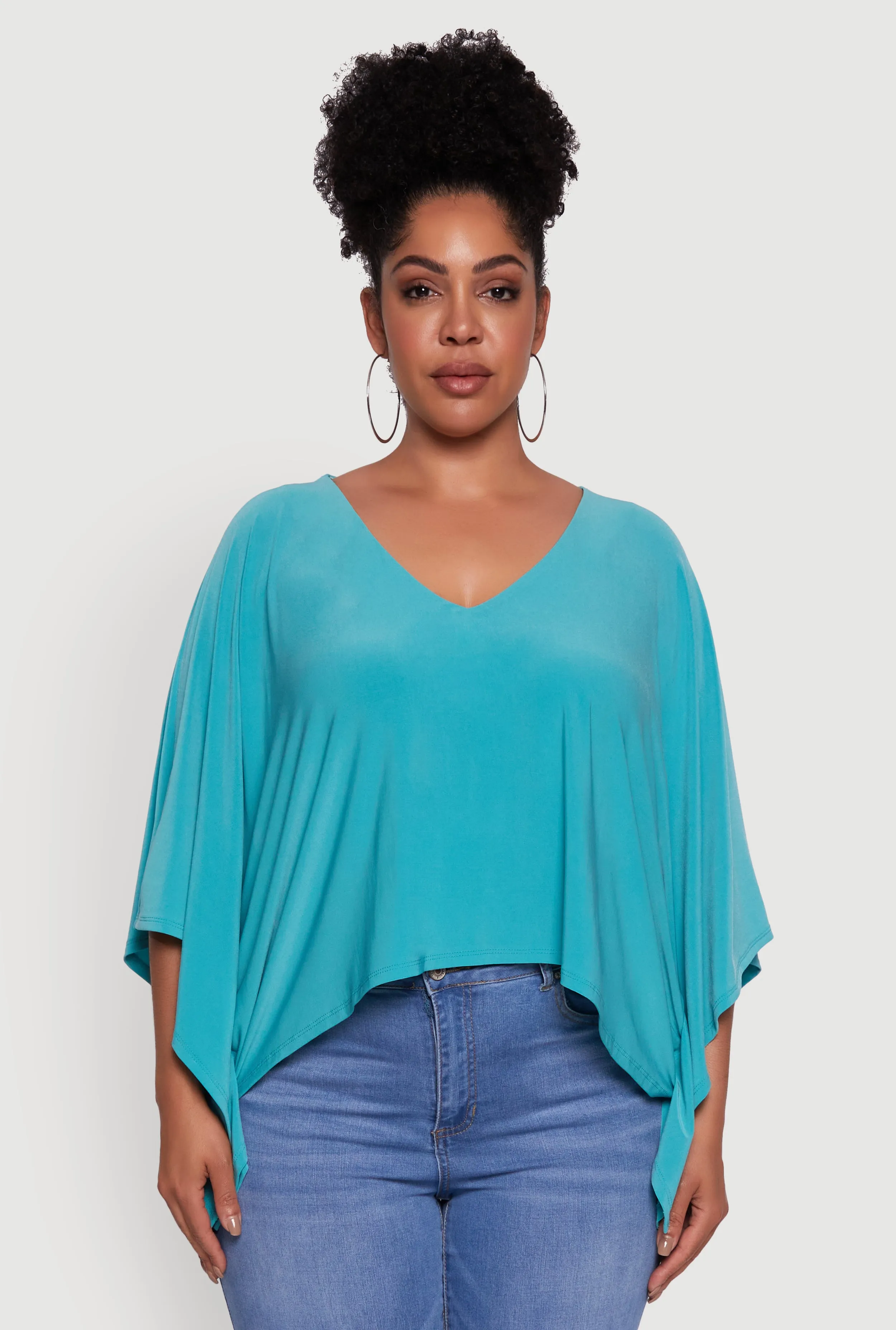 Plus Size Crepe Knit V Neck Crop Blouse sold by Rainbow product image thumbnail 2